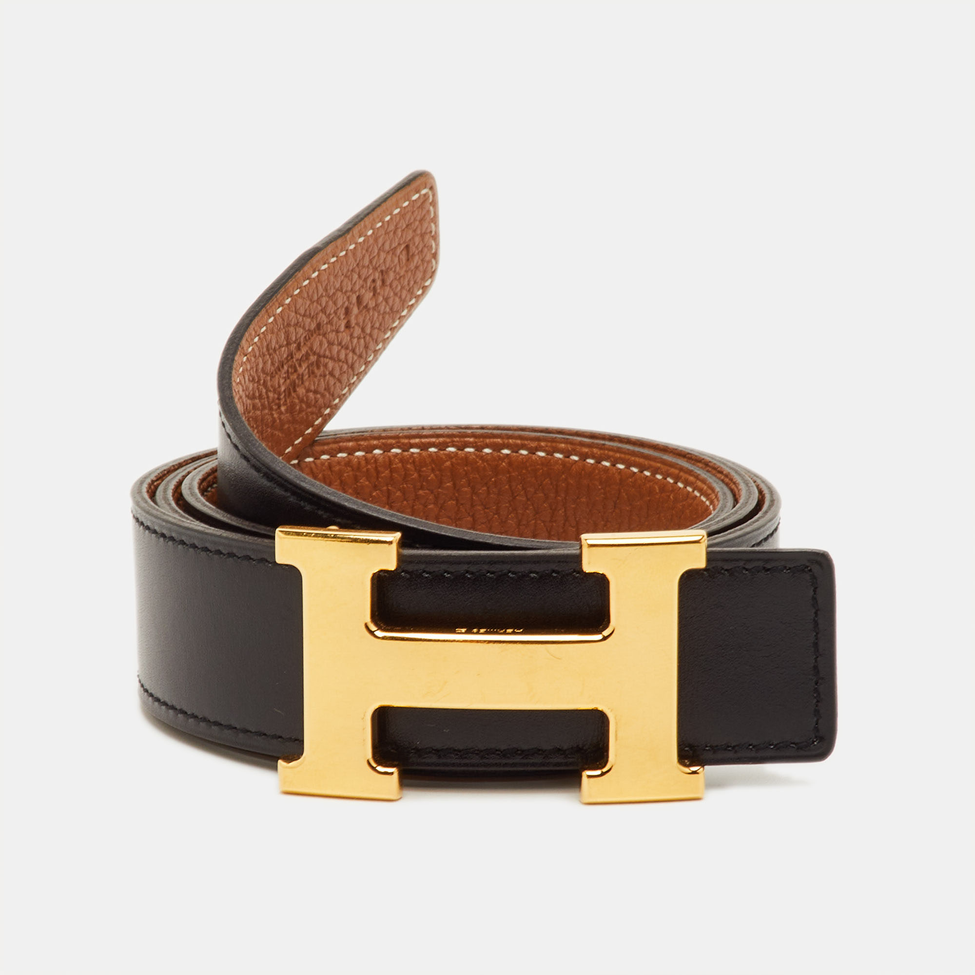 

Hermès Gold/Black Box And Togo Leather Constance Reversible Belt 85CM, Brown