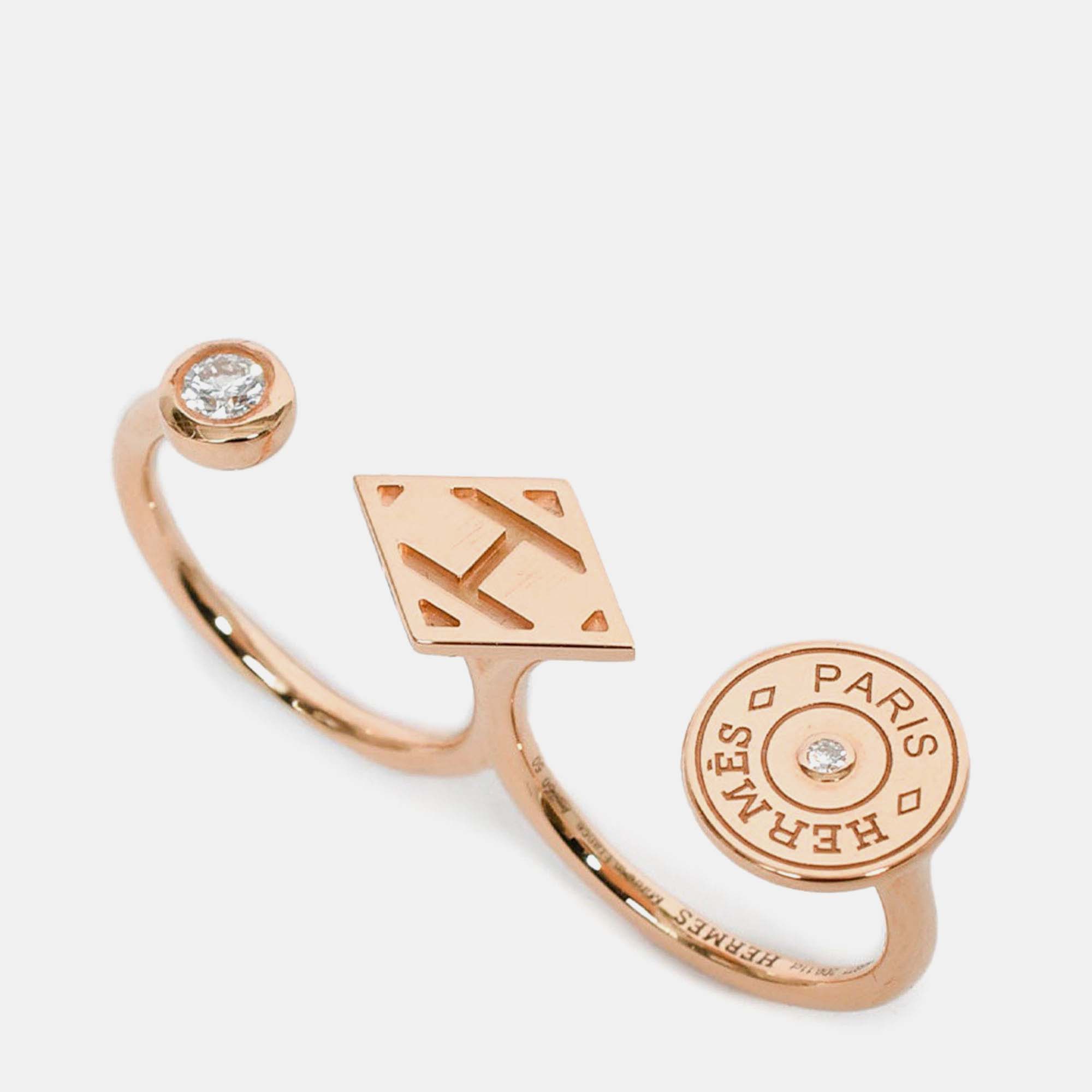 

Hermes 18K Rose Gold Diamond 'Gambade' Double Ring Size