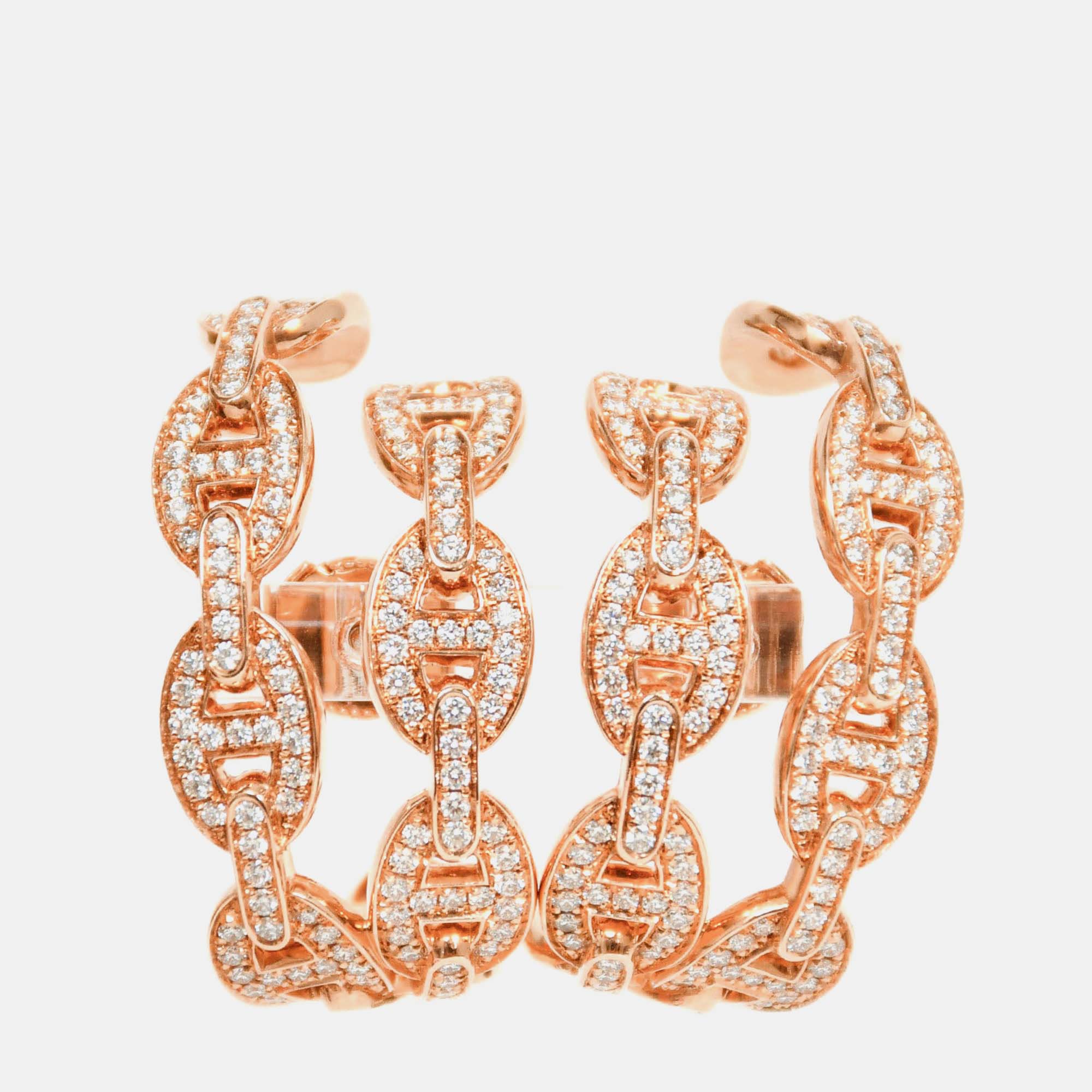 

Hermes 18K Rose Gold Diamonds Chaine d'Ancre Enchaine Cuff Earrings