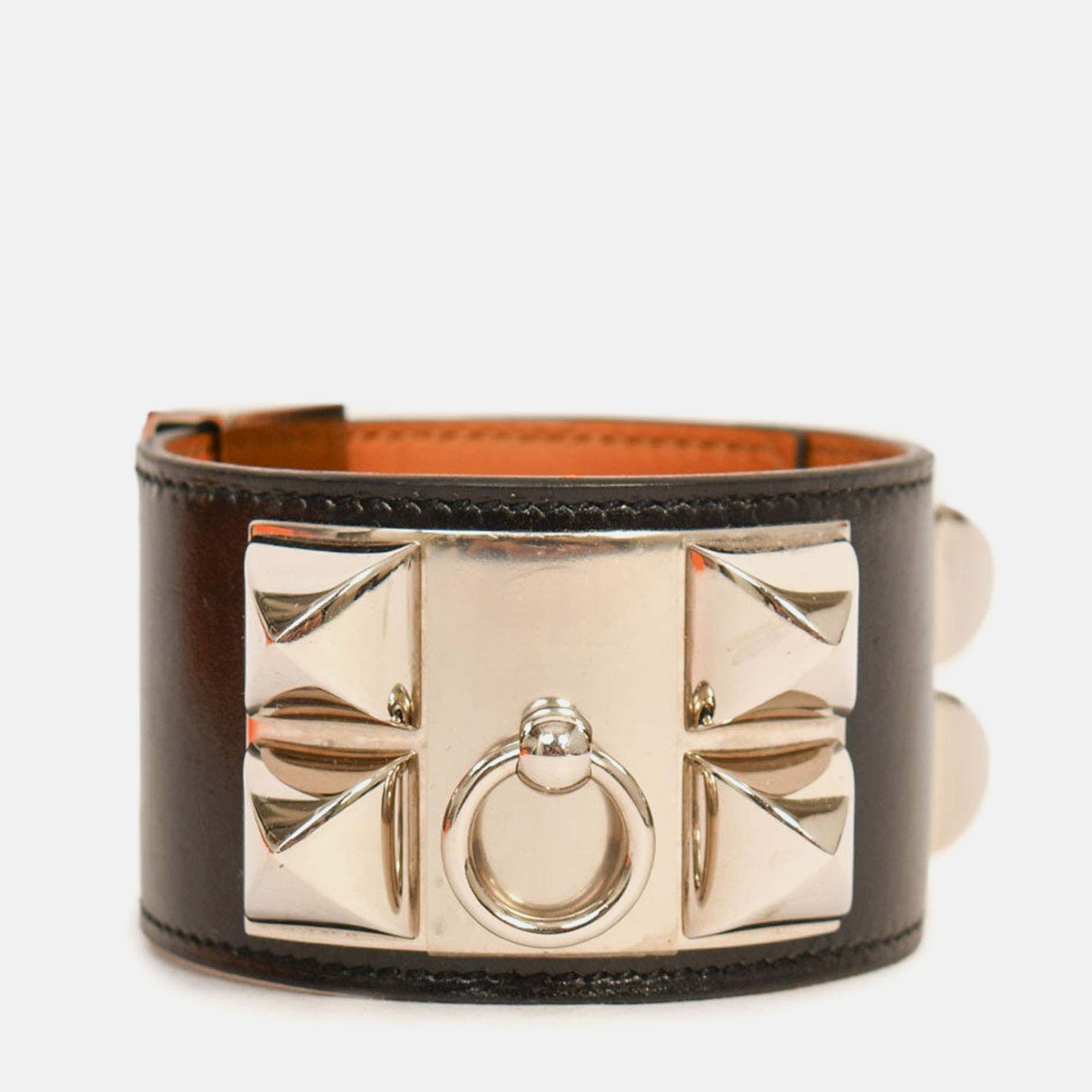 

Hermes Black Leather Collier De Chien Bracelet PHW Size