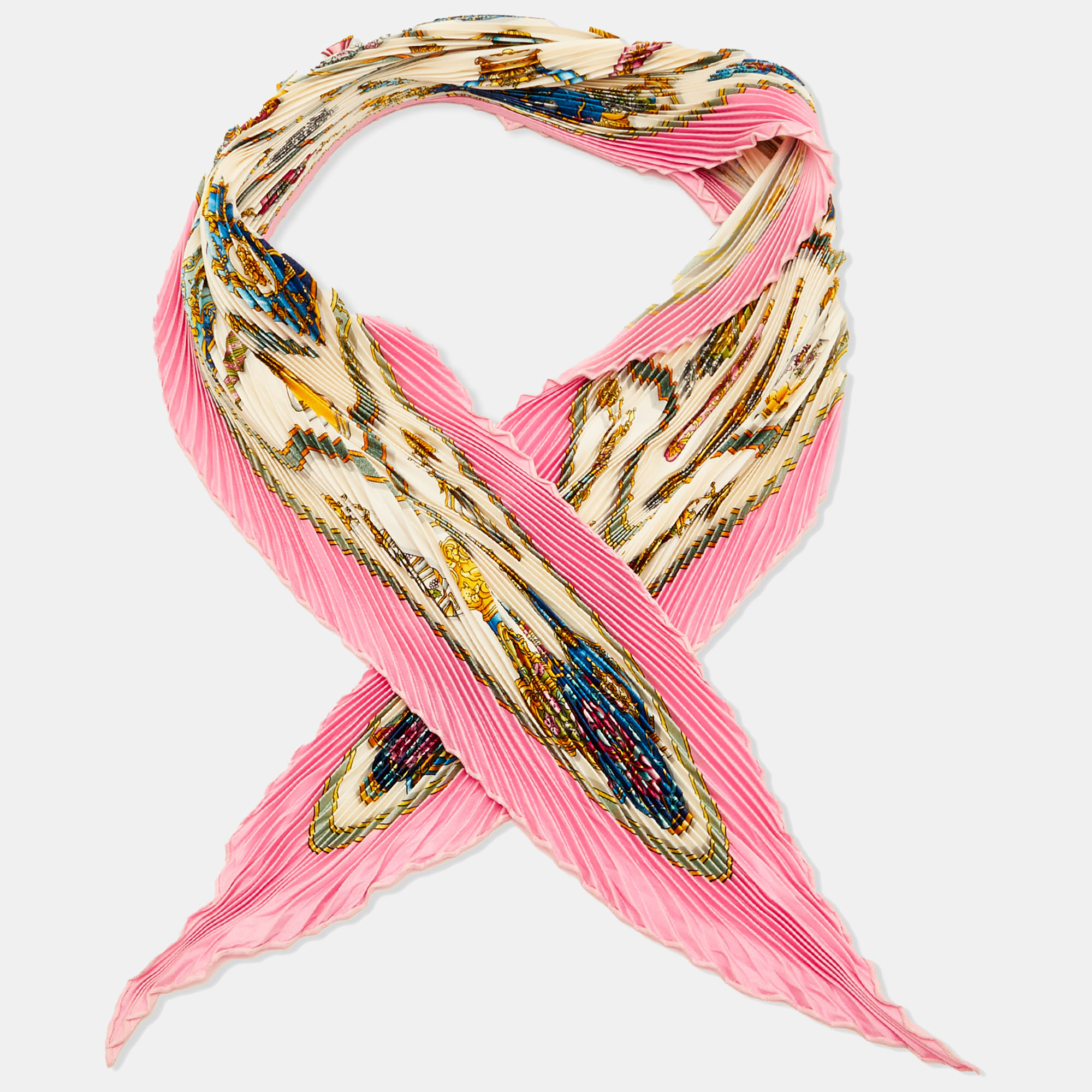

Hermes Pink Qu' Importe Le Flacon Silk Pleated Scarf