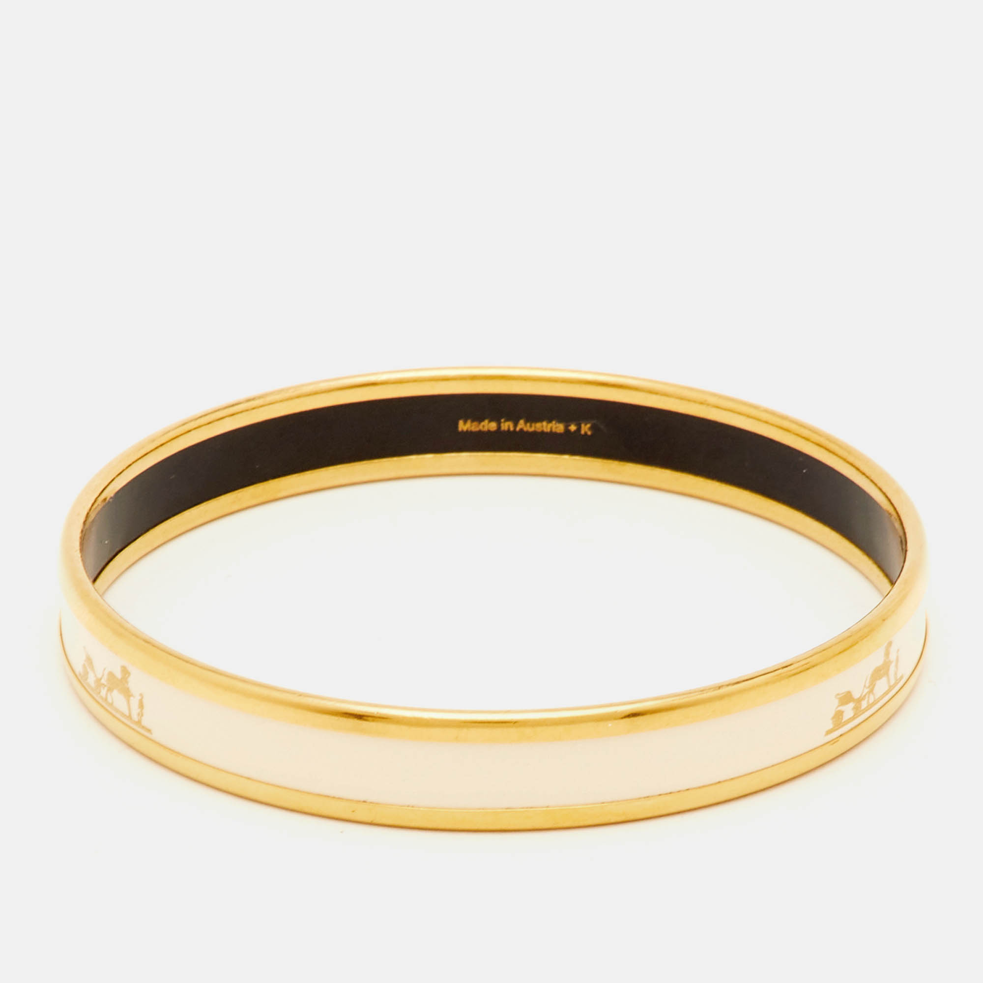 

Hermès Caleche Enamel Gold Plated Narrow Bangle Bracelet