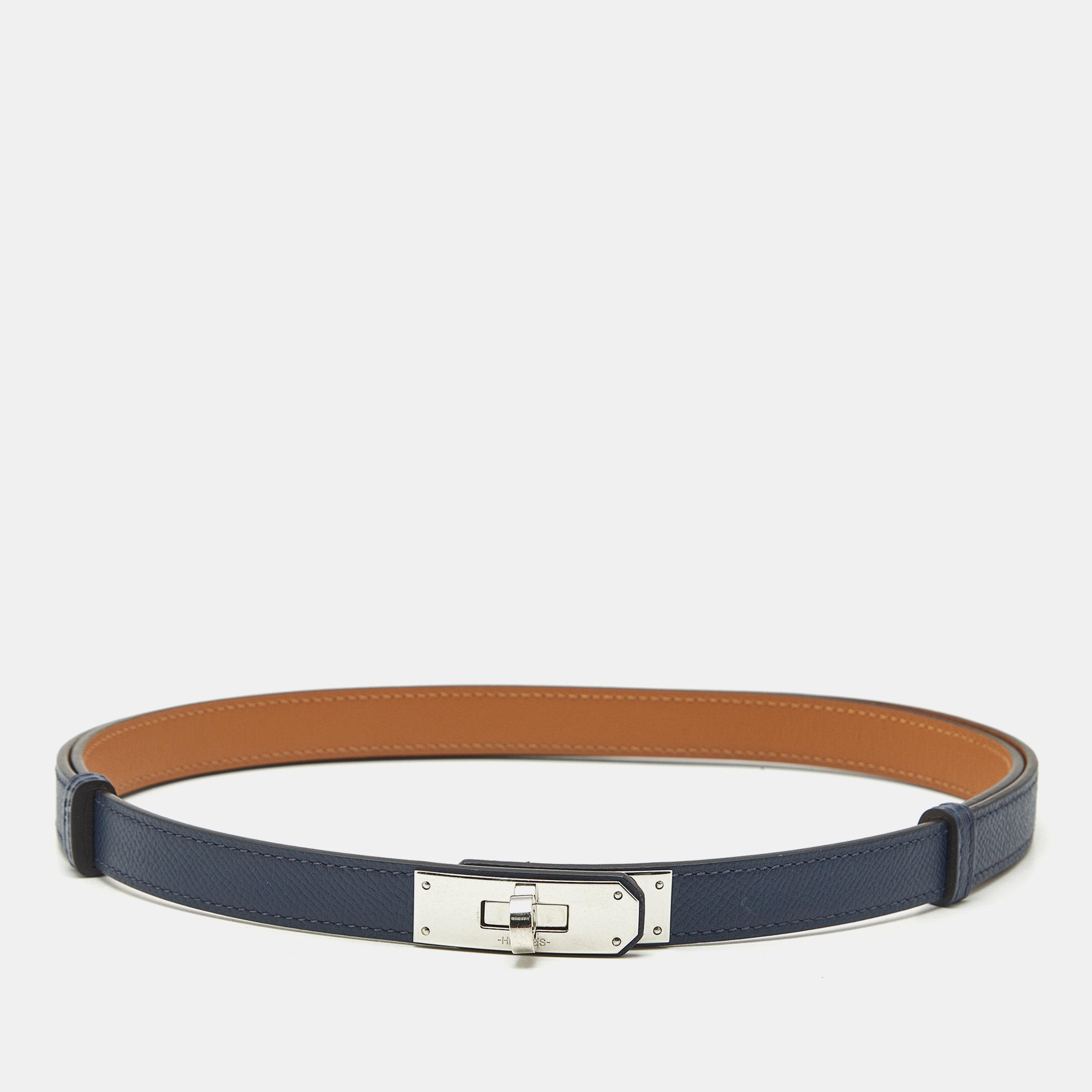 

Hermès Kelly 18 Palladium Finish Adjustable Belt Bleu Navy Epsom Leather, Navy blue