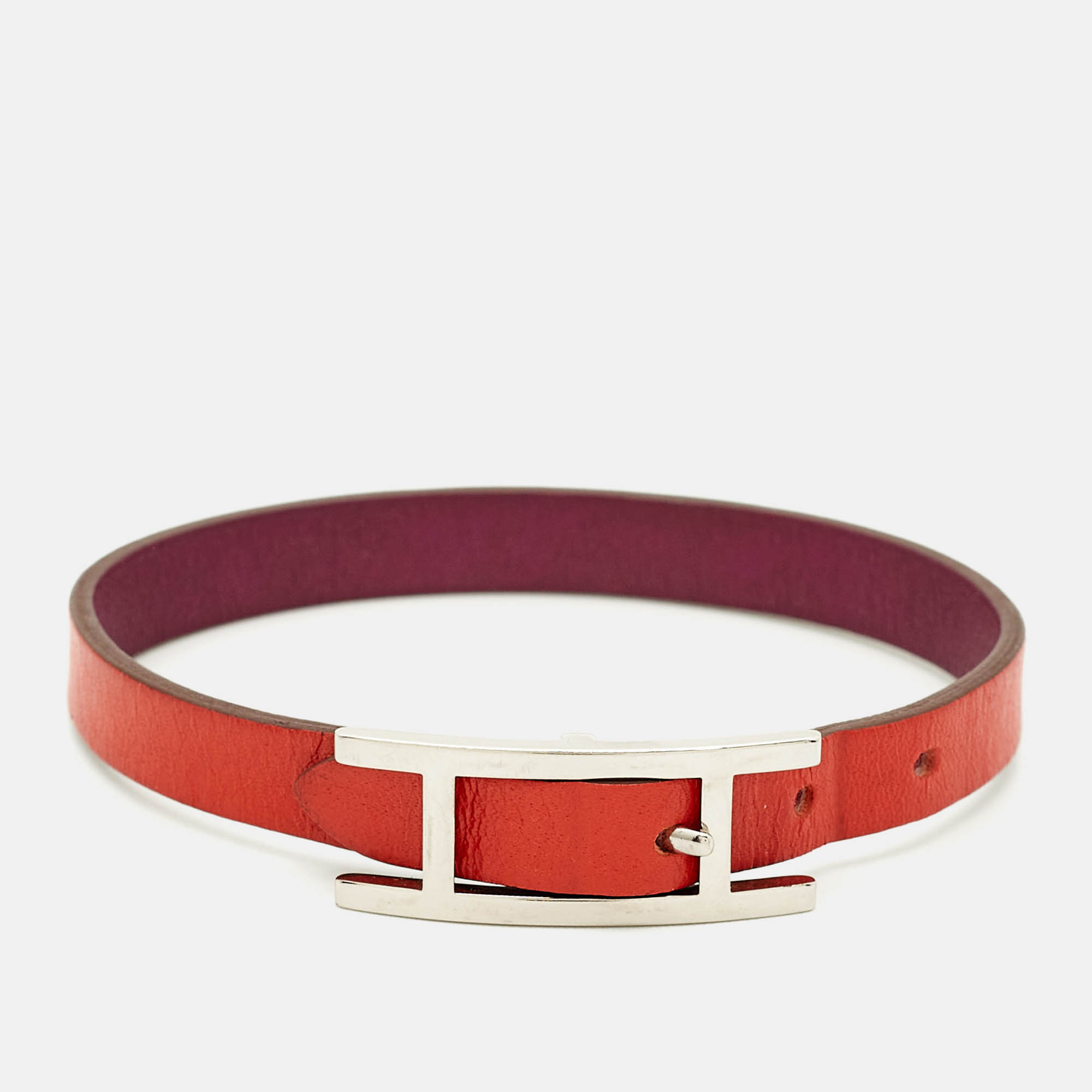 

Hermès Behapi Orange/Purple Leather Palladium Finish Reversible Bracelet