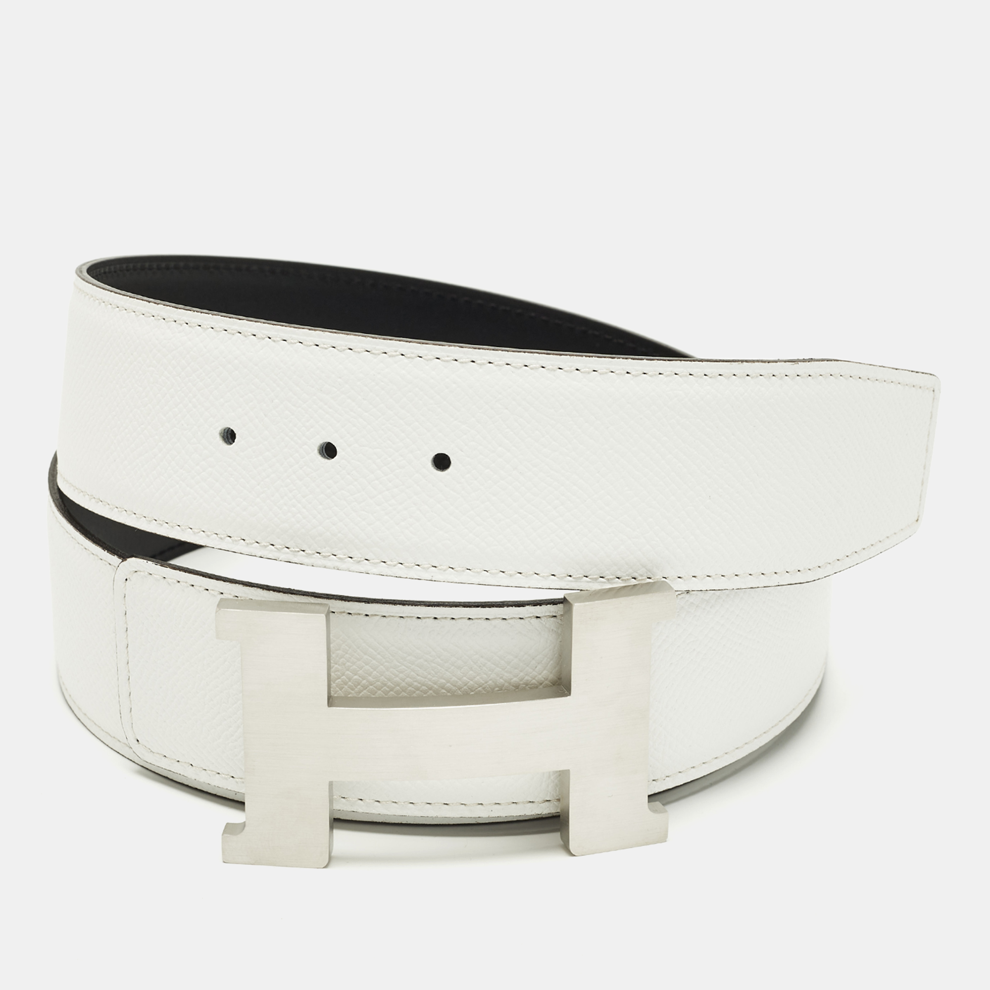 

Hermes Brushed Constance  Reversible Buckle Belt Blanc/Noir Epsom and Swift Leather, White