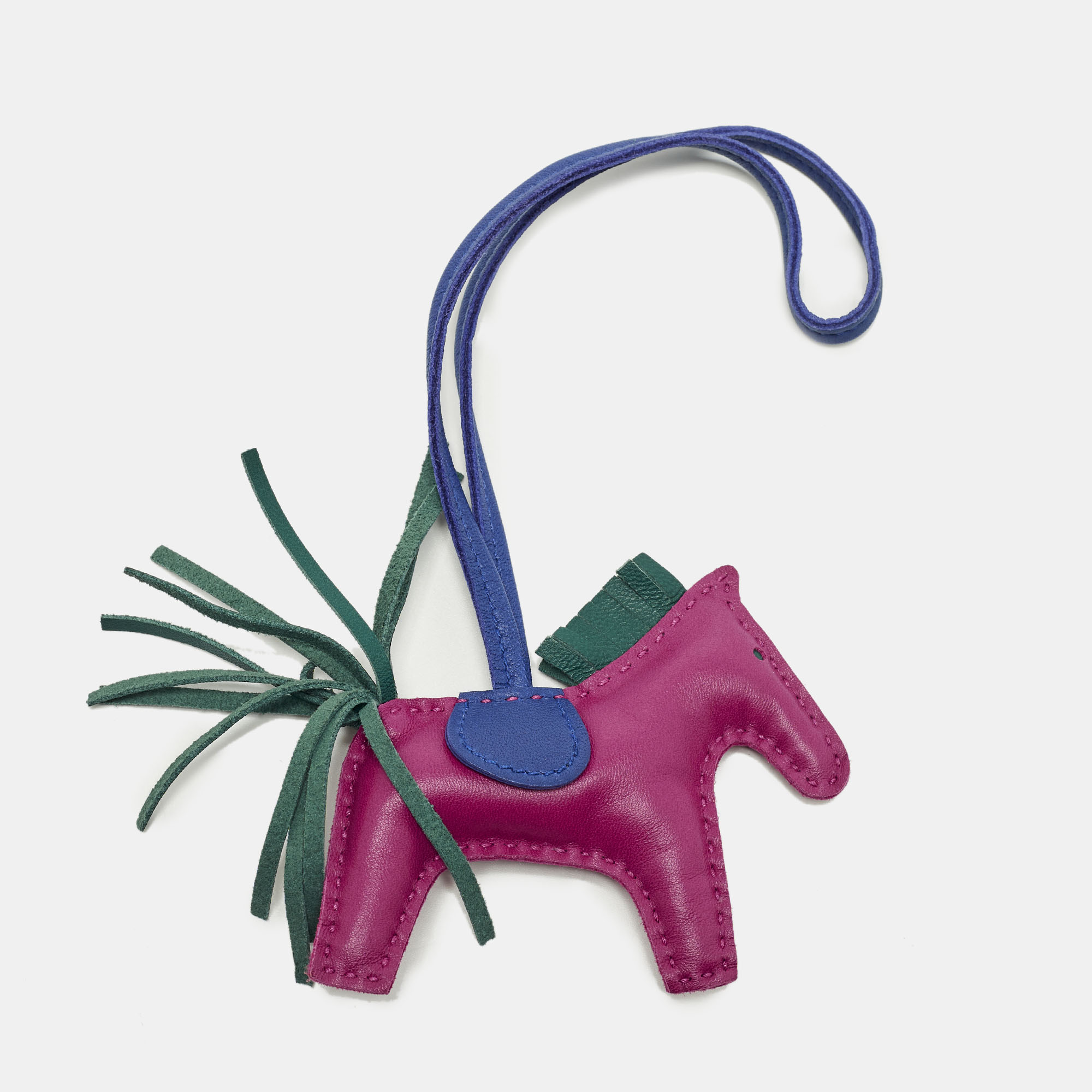 

Hermes GriGri Rodeo PM Bag Charm Rose Pourpre/Bleu Electrique/Malachite Milo Leather, Multicolor