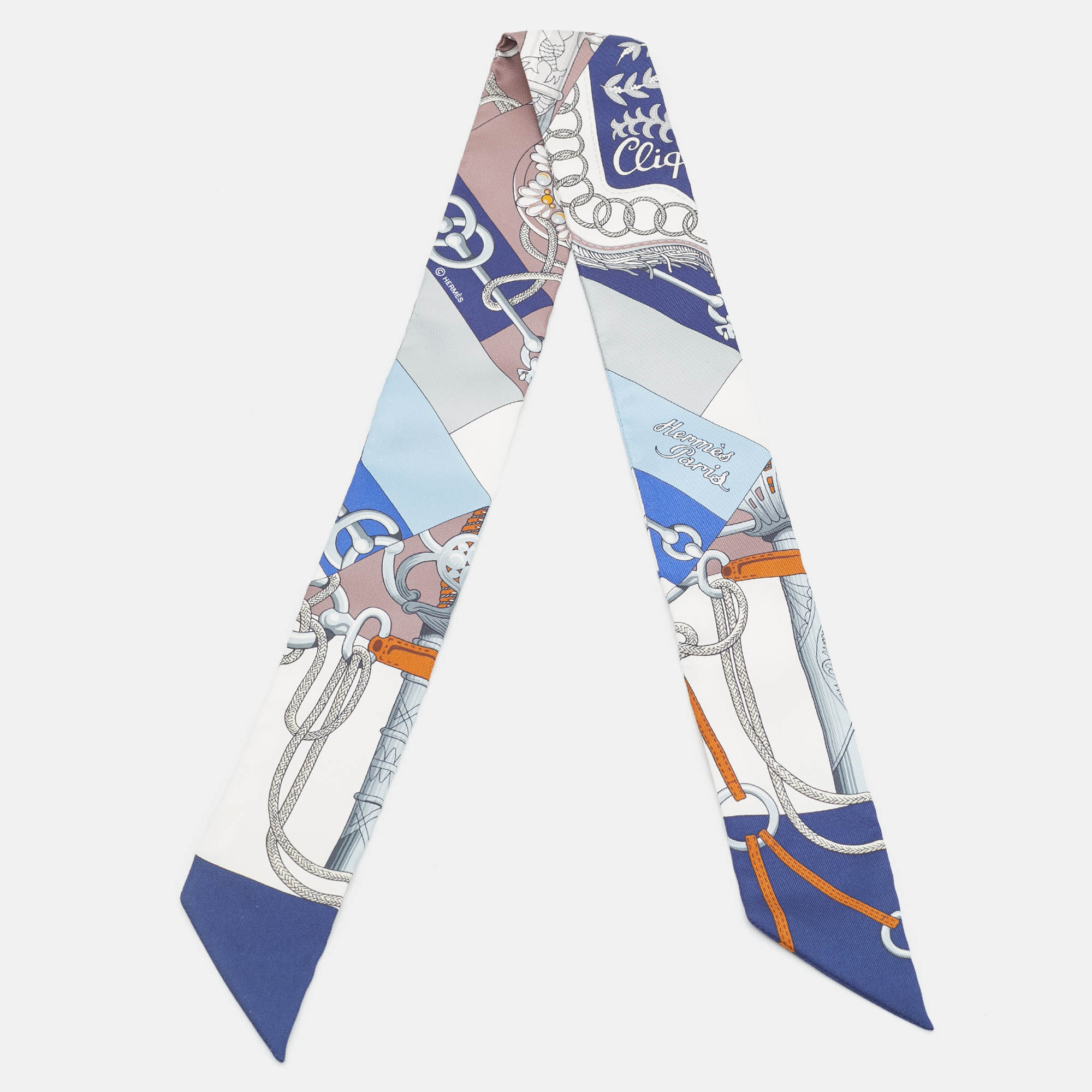 

Hermès Blue Cliquetis Silk Twilly