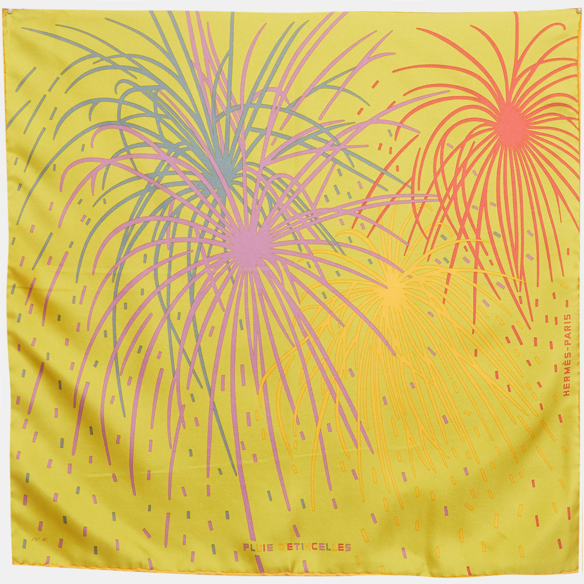 

Hermès Yellow Pluie d'Etincelles Silk Scarf 45