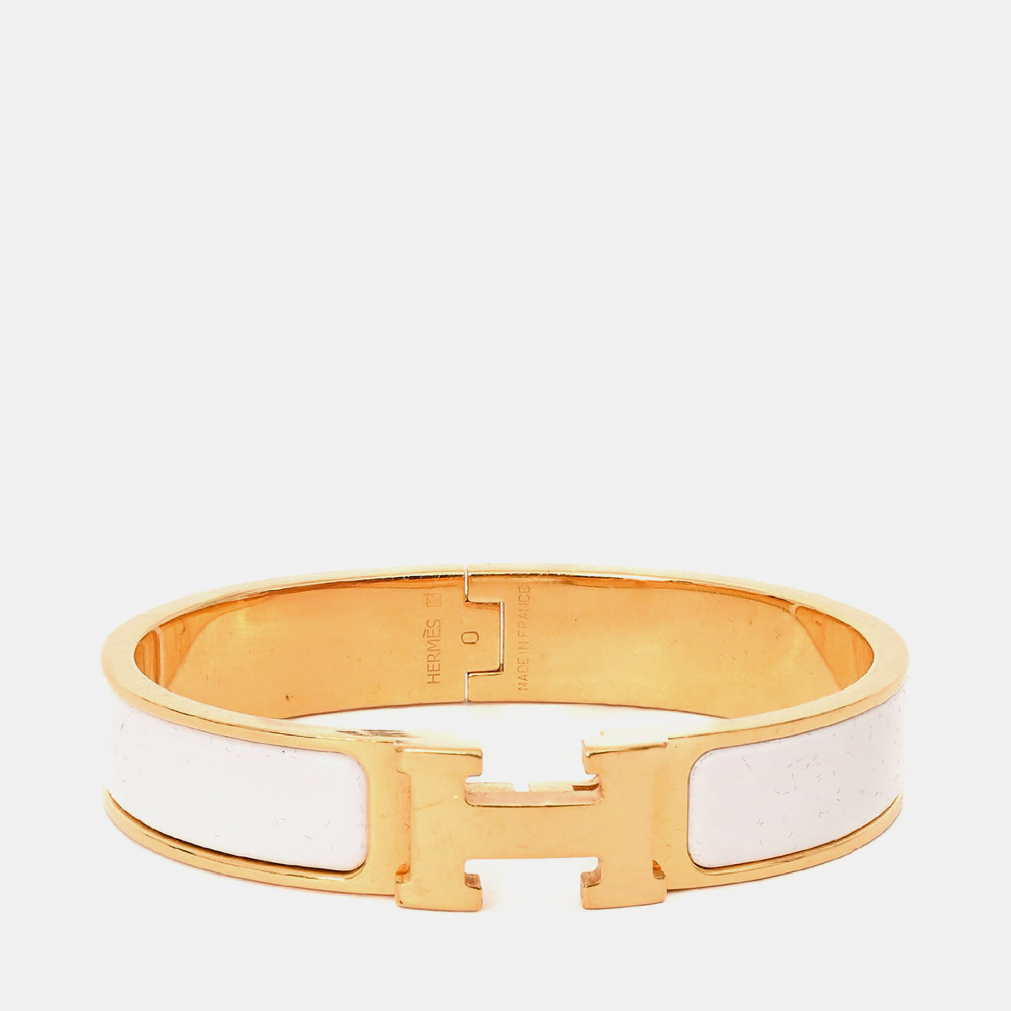 

Hermes Gold Tone White Ceramic Clic Clac H Thin Bracelet