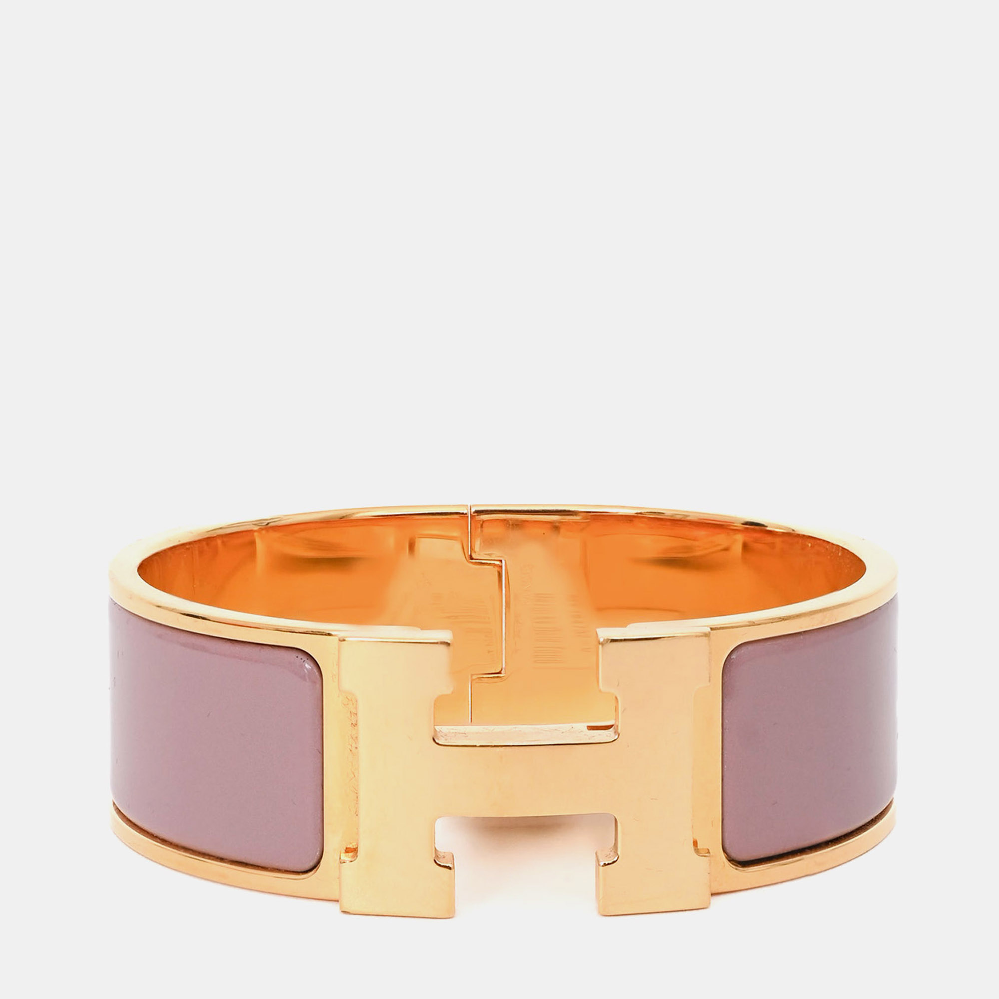 

Hermes Gold Tone Pink Ceramic Clic Clac H GM Bracelet