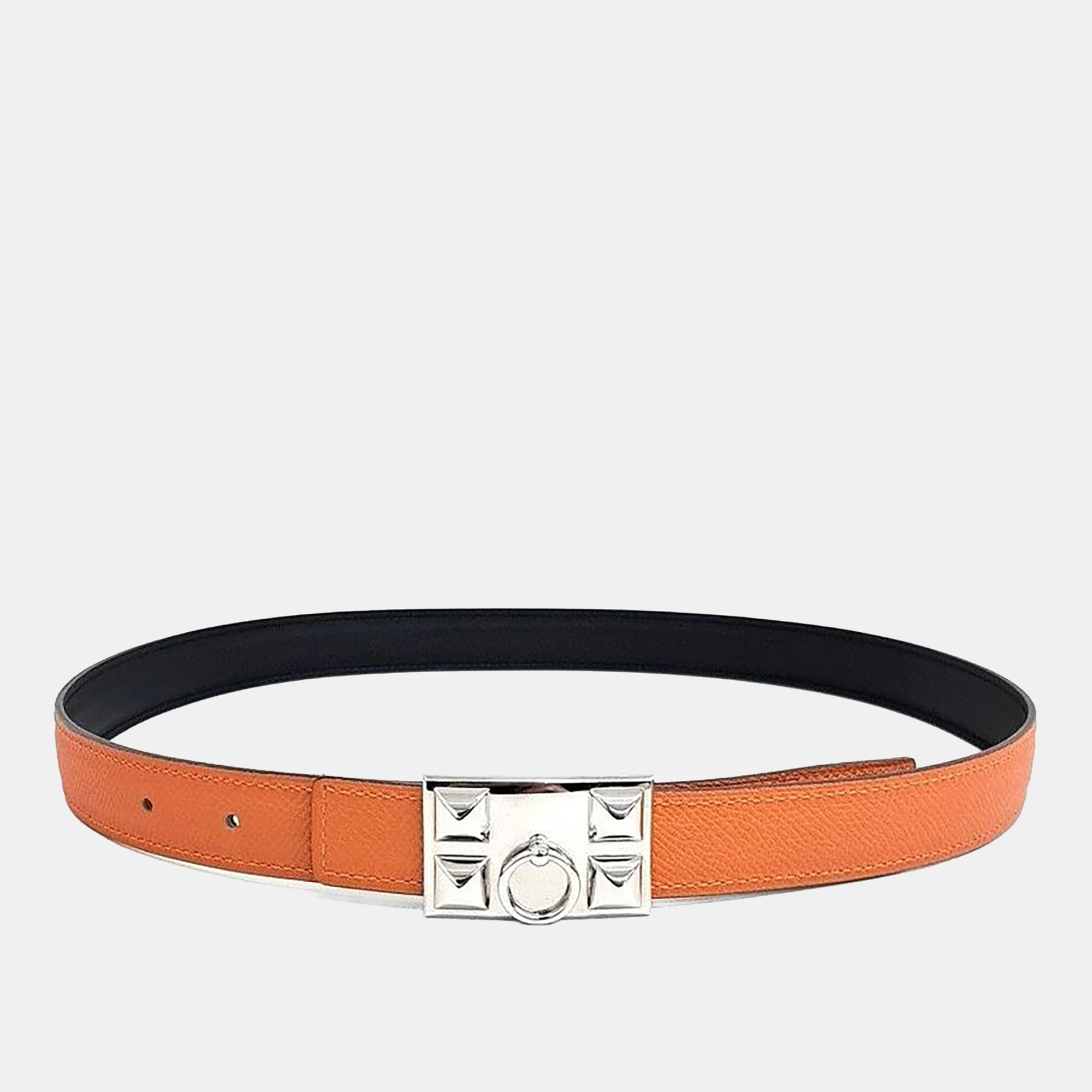 

Hermes Medore Black, Orange Leather Reversible Belt (U)