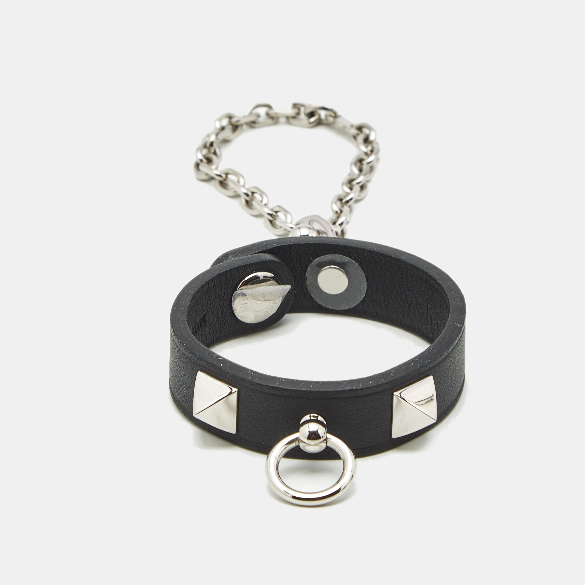 

Hermès Rivale Leather Palladium Plated Glove Clip, Black