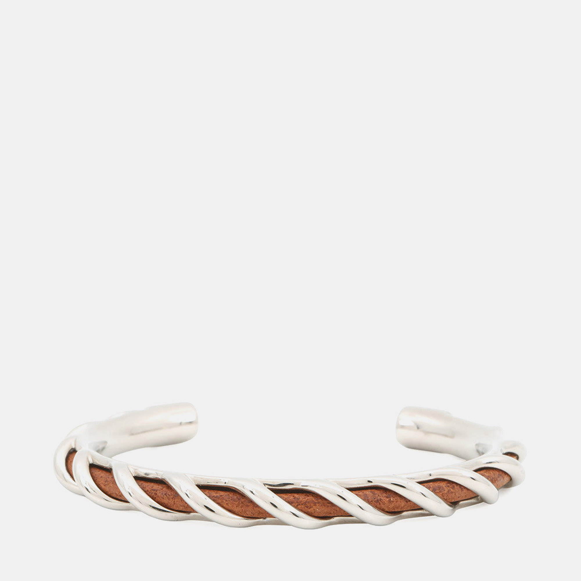 

Hermes Torsade Open Bangle Size T4 Brown Metal Leather