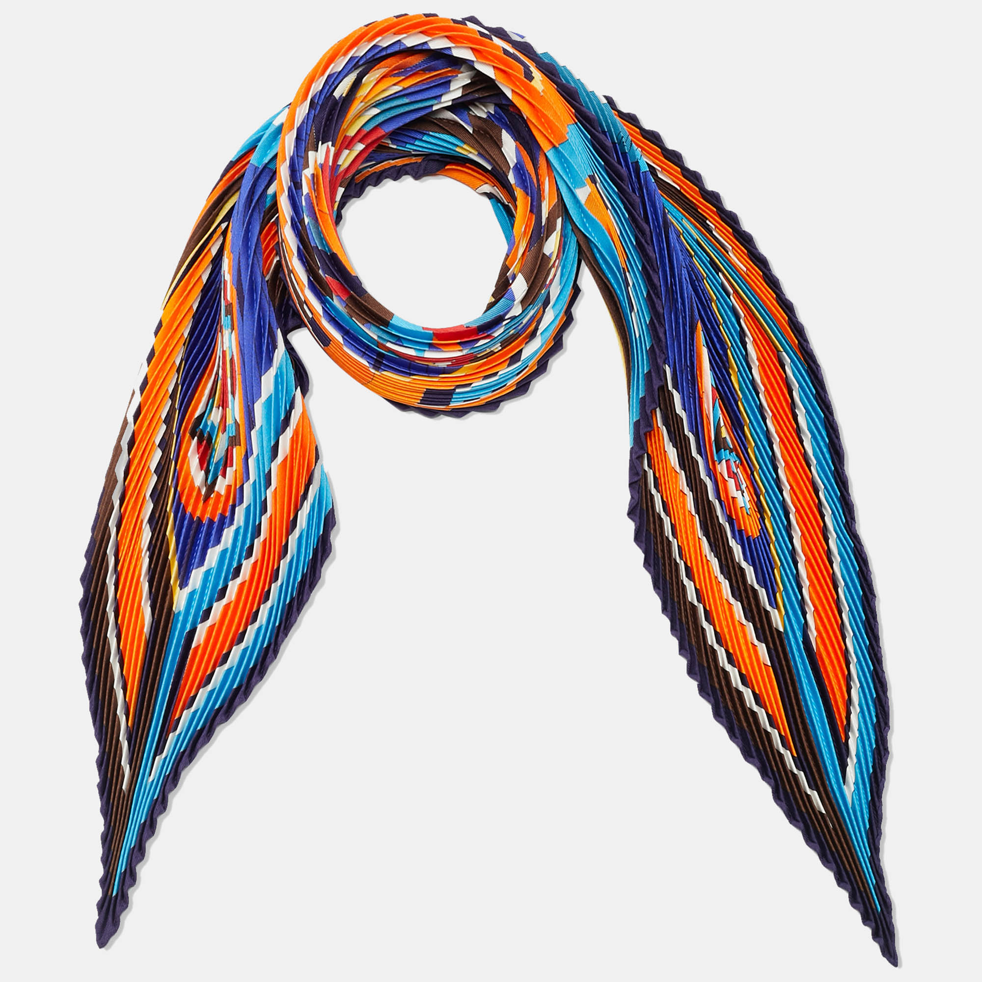 

Hermes Multicolor Silk Plisse Noir Scarf