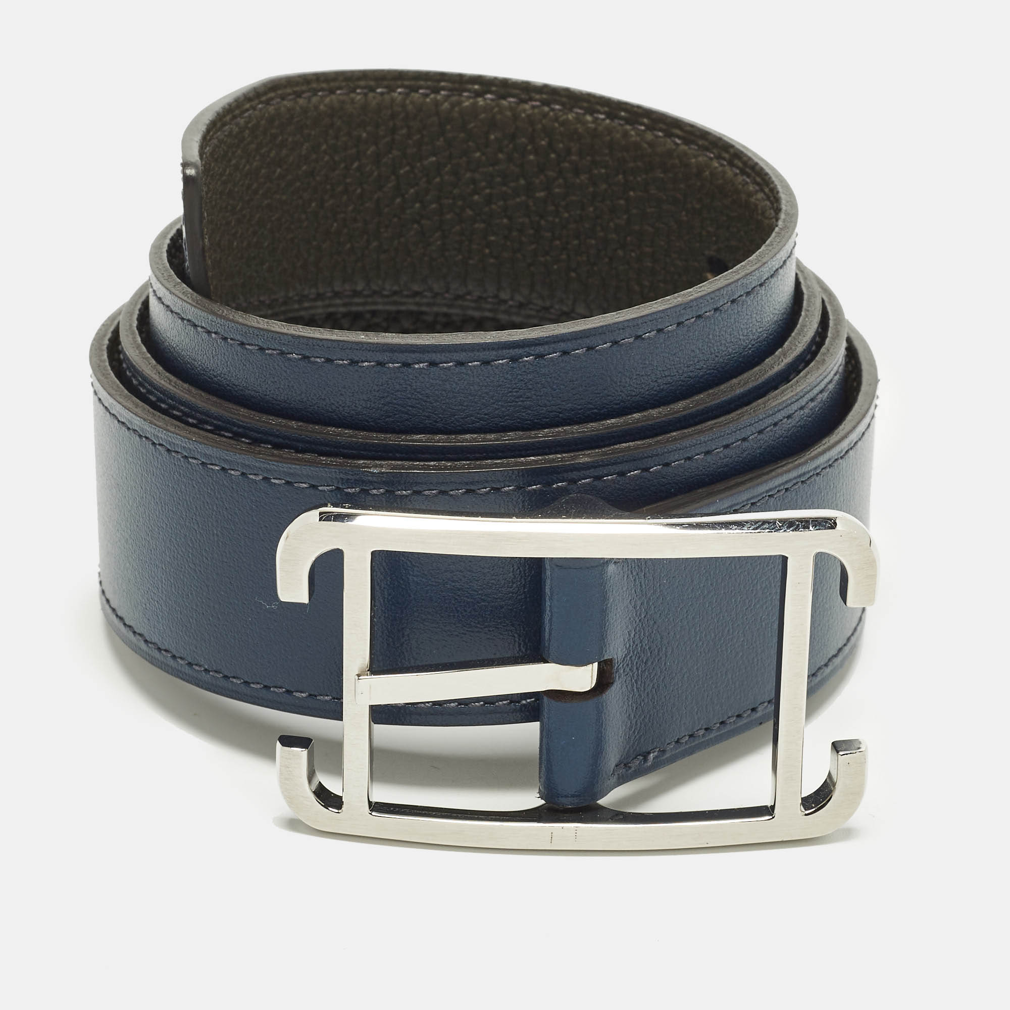 

Hermès  Buckle Belt Vert Olive/Bleu De Prusse Togo and Box Leather, Green