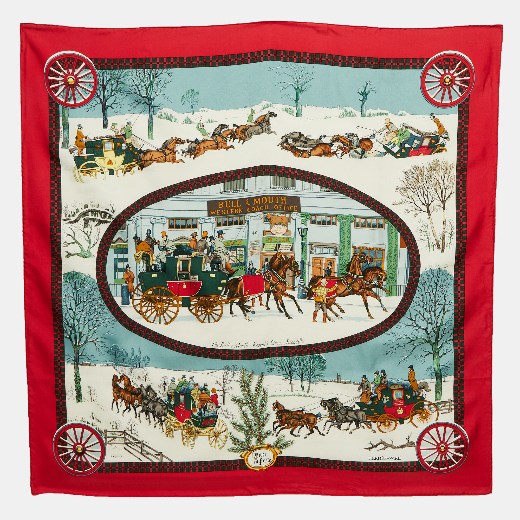 

Hermes Red L'Hiver en Poste Silk Scarf