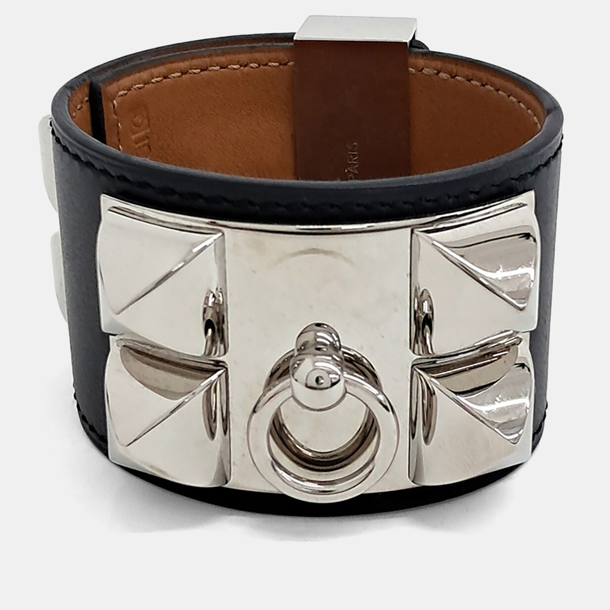 

Hermes Black Leather Collier de Ciens Bracelet