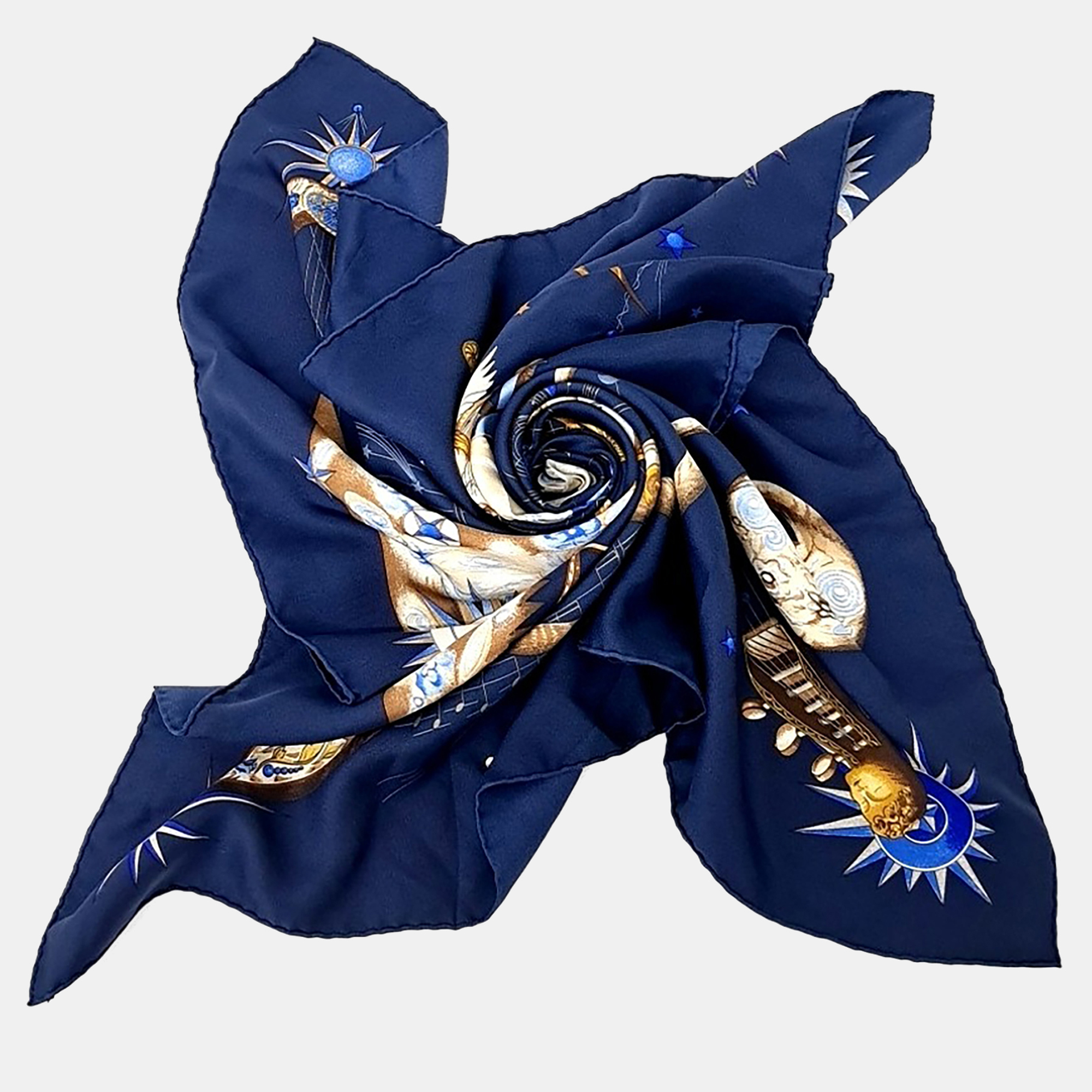 

Hermes Quintessence Navy Blue Silk Scarf