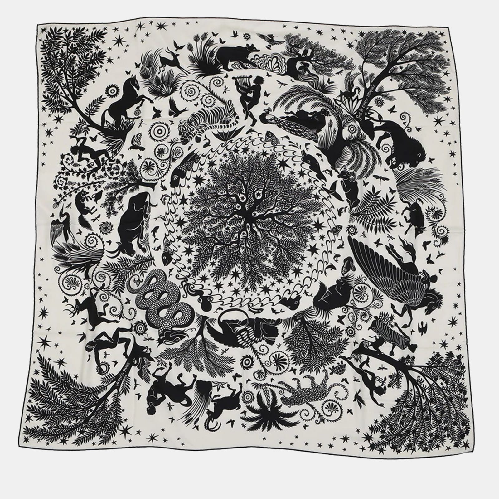 

Hermes Giant Square: Be Seduced By The Charm Of Orpheus Sous Le Charme D'Orphee Fall/Winter 2024 White/Black Cashmere, Silk Size