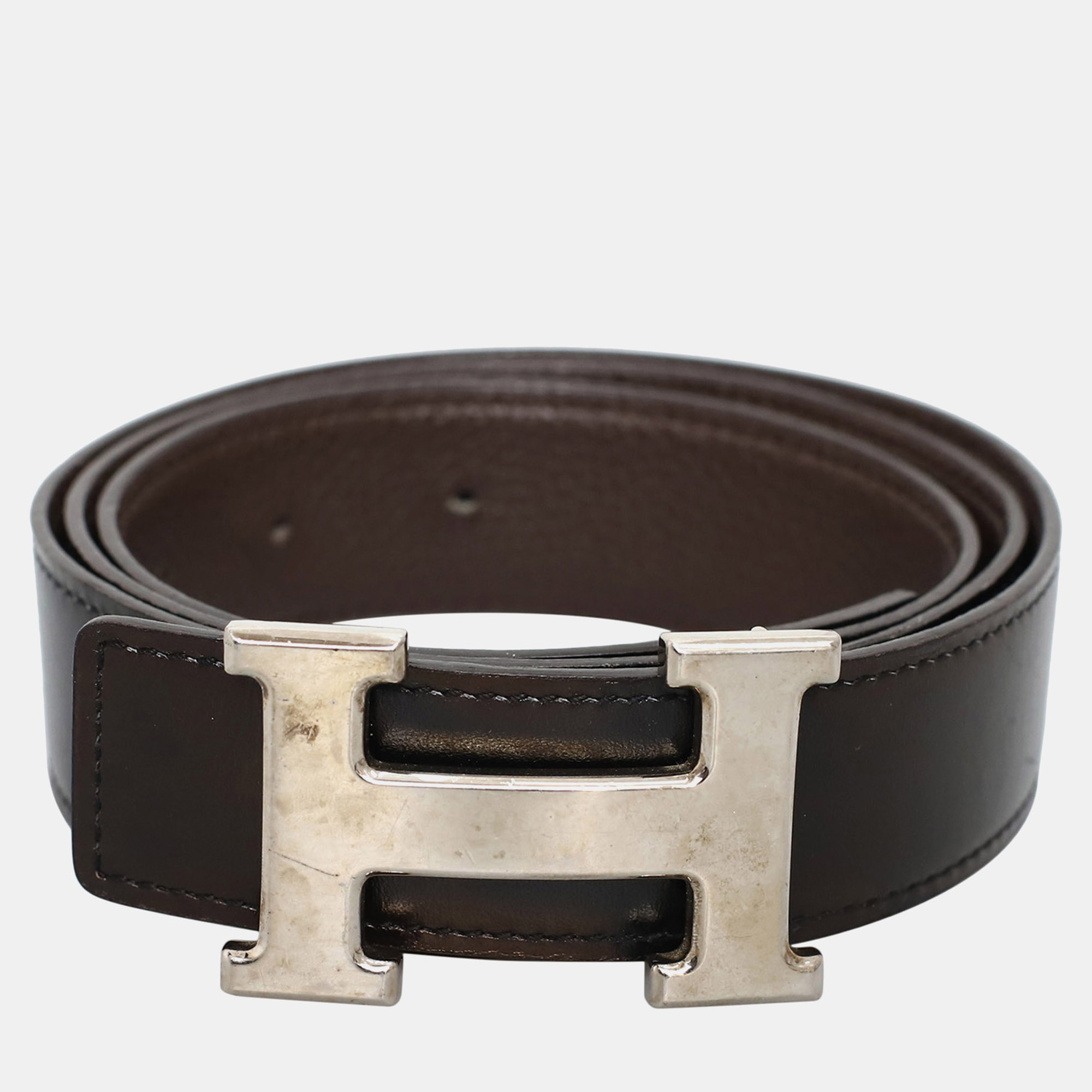 Pre-owned Hermes Reversible Belt With H Belt Buckle In Black