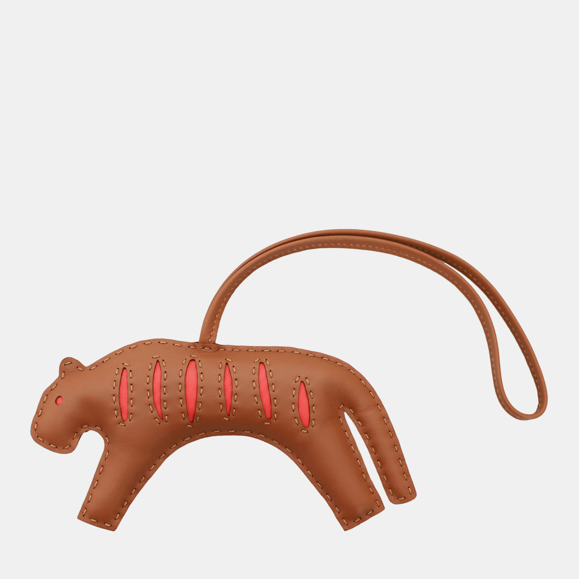 Pre-owned Hermes Rooroo Bico Tiger Bag Charm In Brown