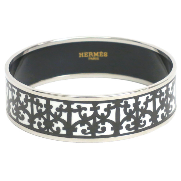 مملوكة مسبقًا Hermes Balcons du Guadalquivir Cloisonne Black and White Enamel Bangle 20CM