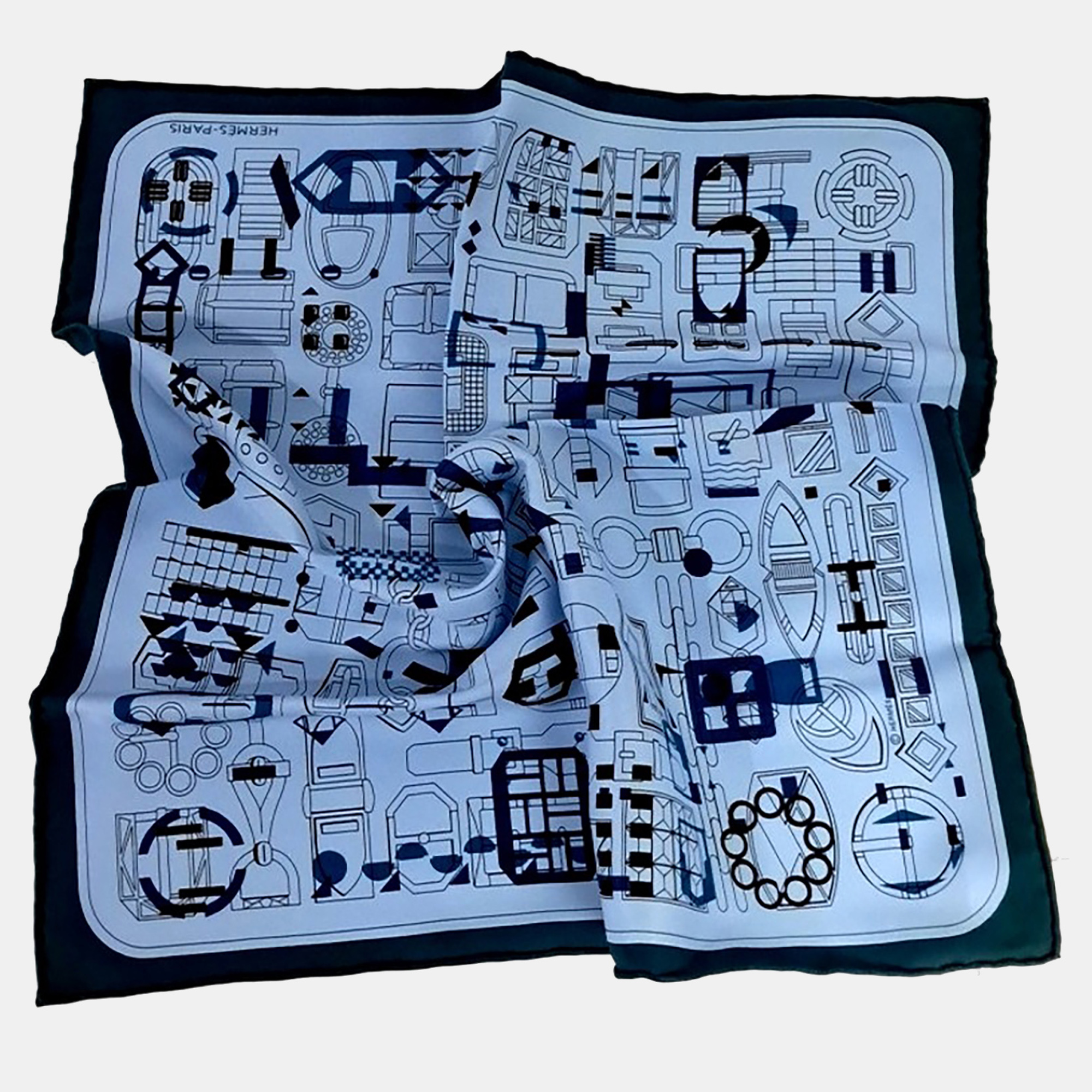 

Hermes Petite Black/Blue Silk Scarf