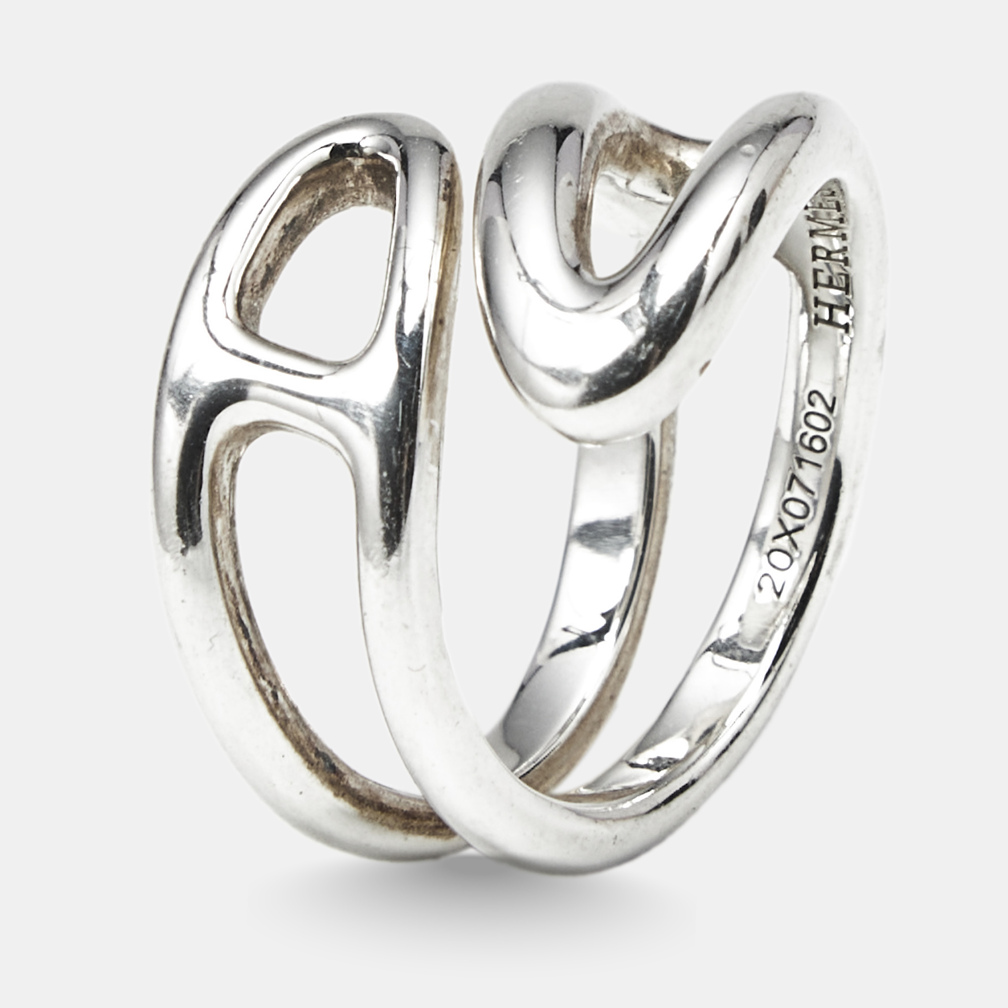 

Hermes Bauge Chaine d'Ancre Punk Sterling Silver Petit Modele Ring Size