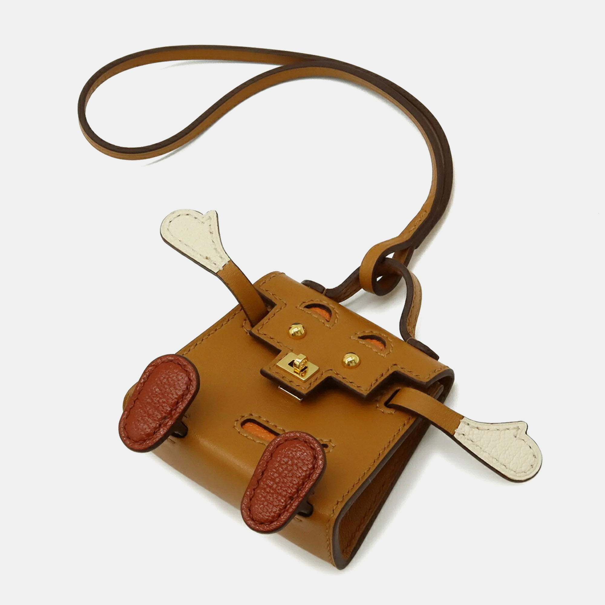

Hermes Kelly Doll Bijoux De Sac Bag Charm Vaudelact Leather Natural Sable Orange Nata Brick