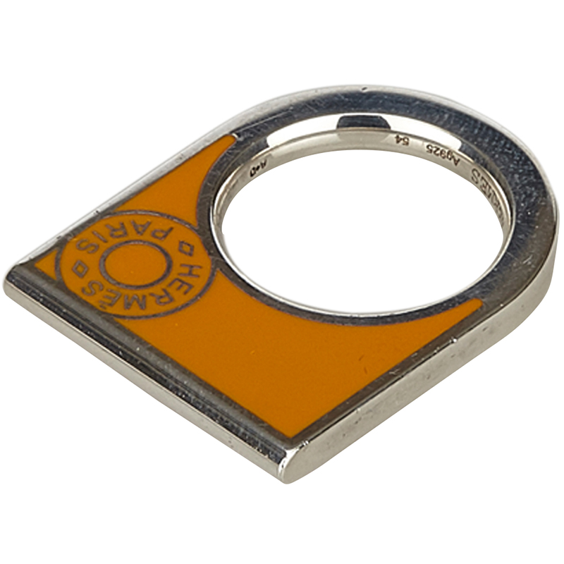 

Hermès Silver and Orange Scarf Ring Size