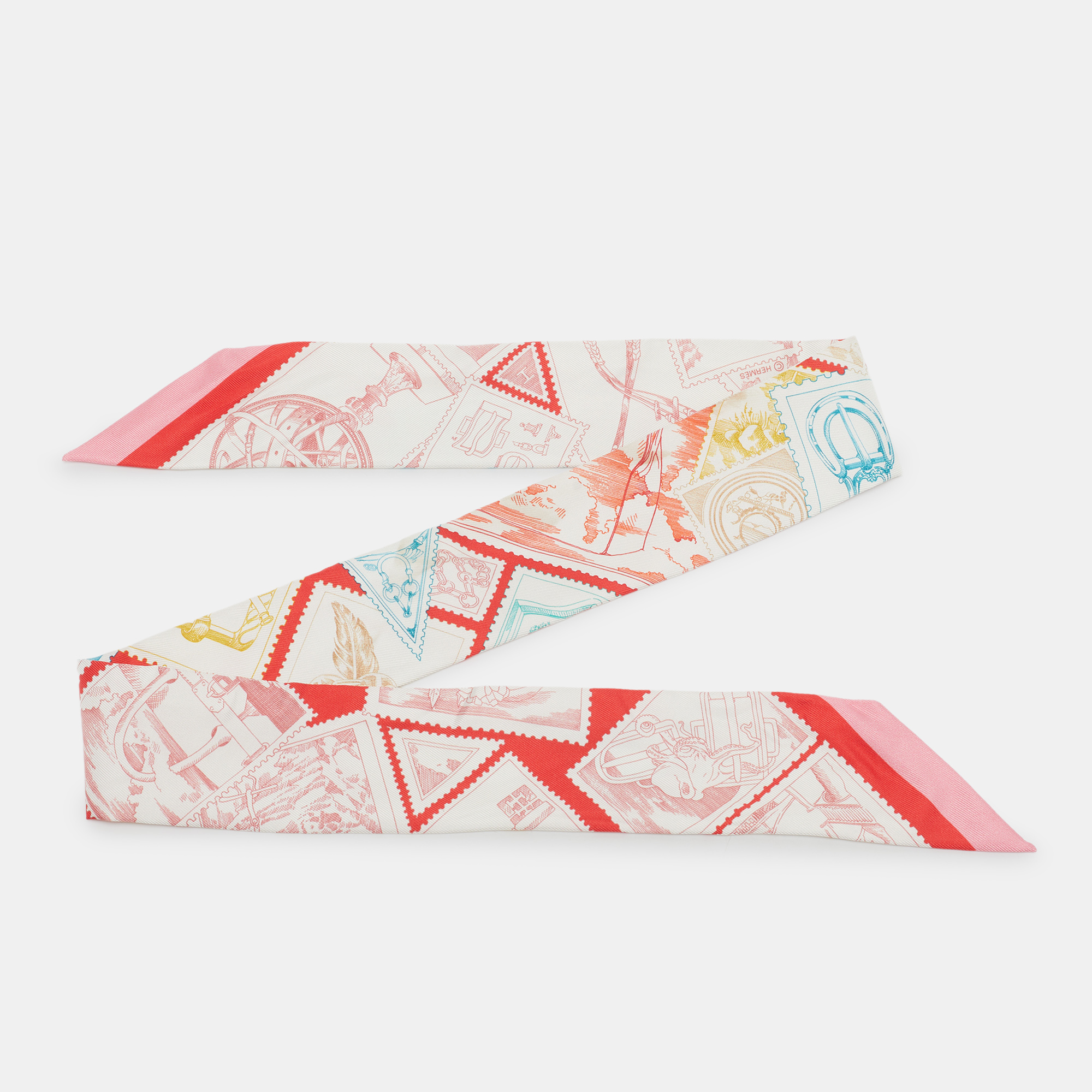 

Hermes Rose Rouge Silk Le Philateliste Du Faubourg Twilly, Pink