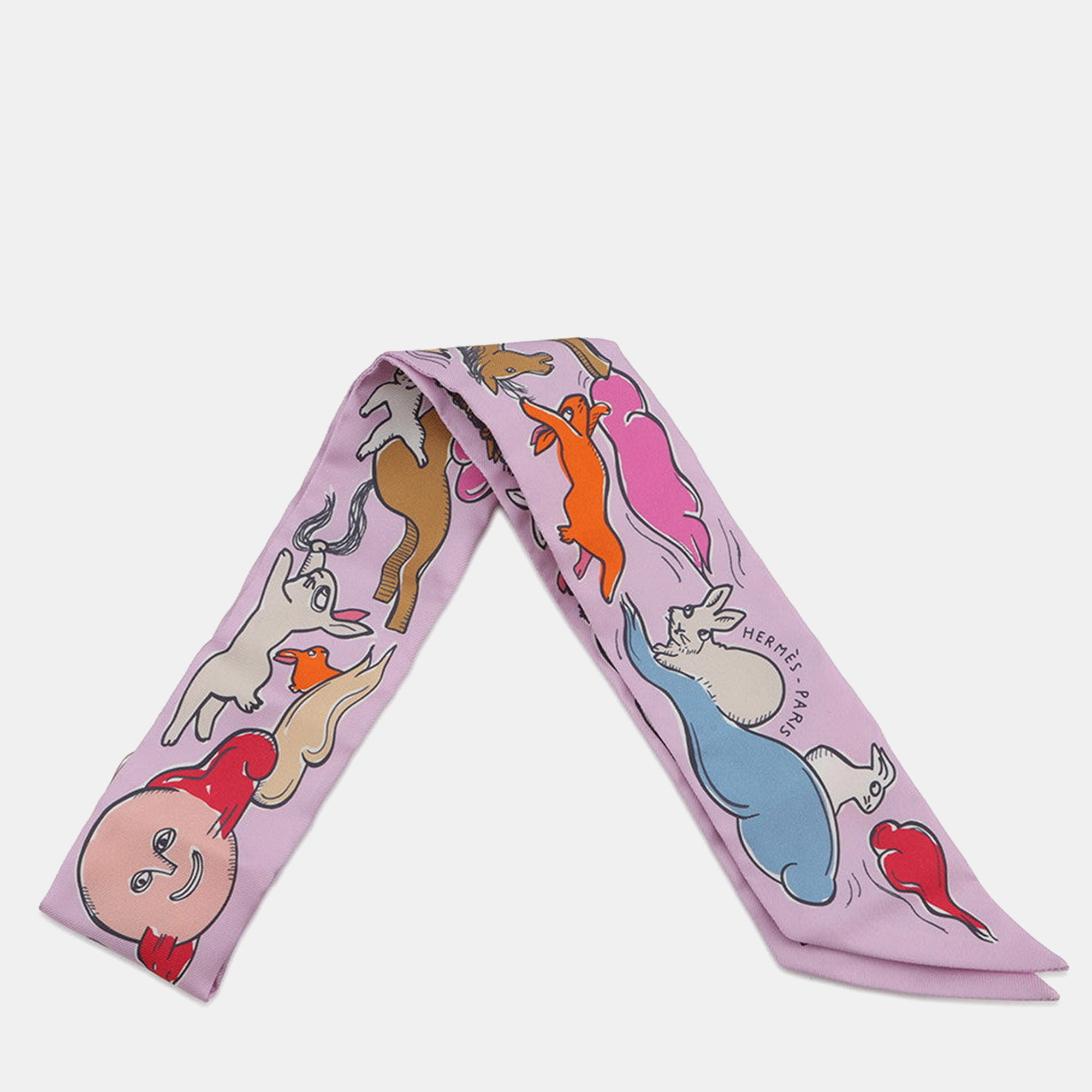 

Hermes Twilly A Thousand And One Rabbits Mille Et Un Lapins Parme/Rose Vif/Camel Silk, Multicolor