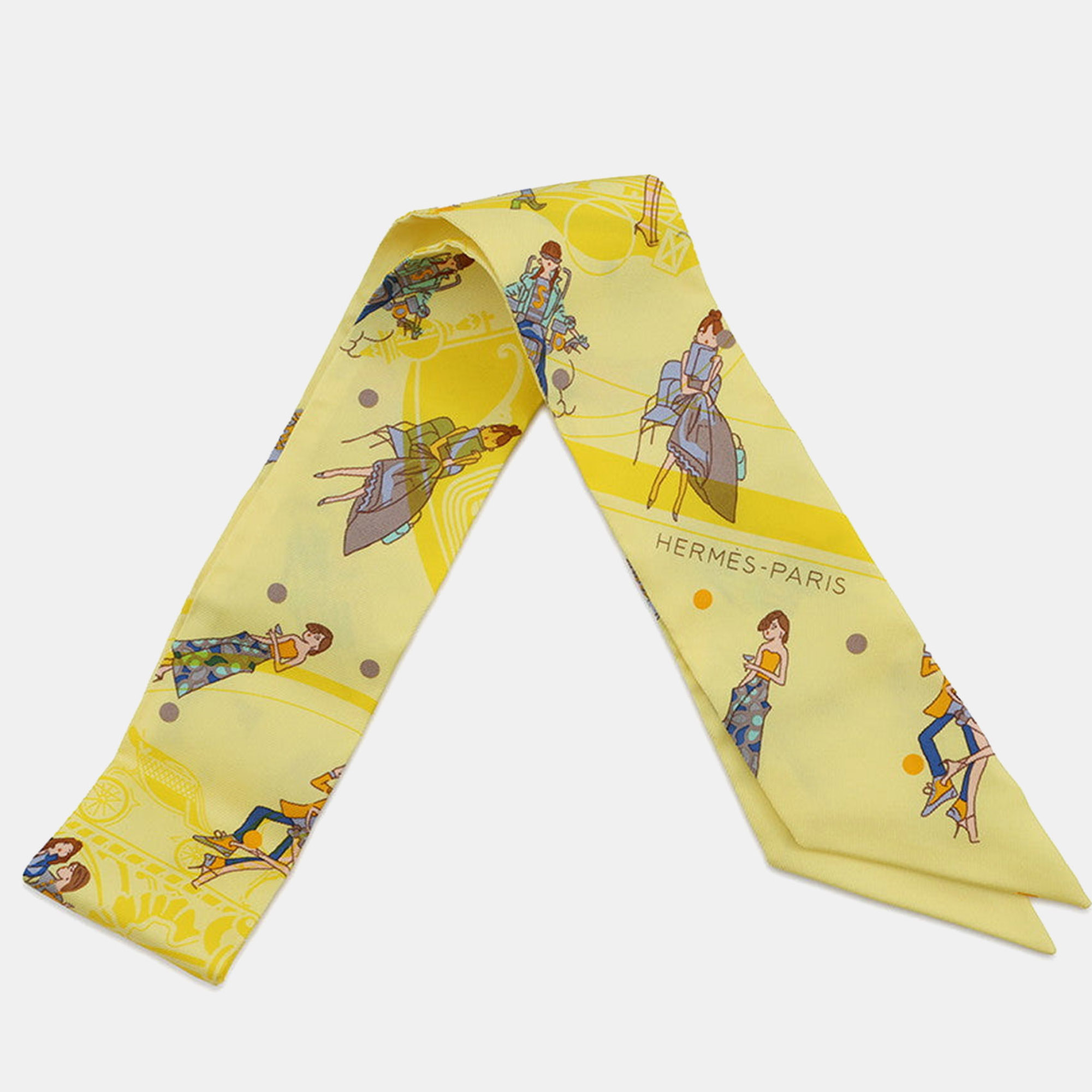 

Hermes Twilly Ex-Libris Les Parisiennes Jaune Soufre/Grease Silk100%, Yellow