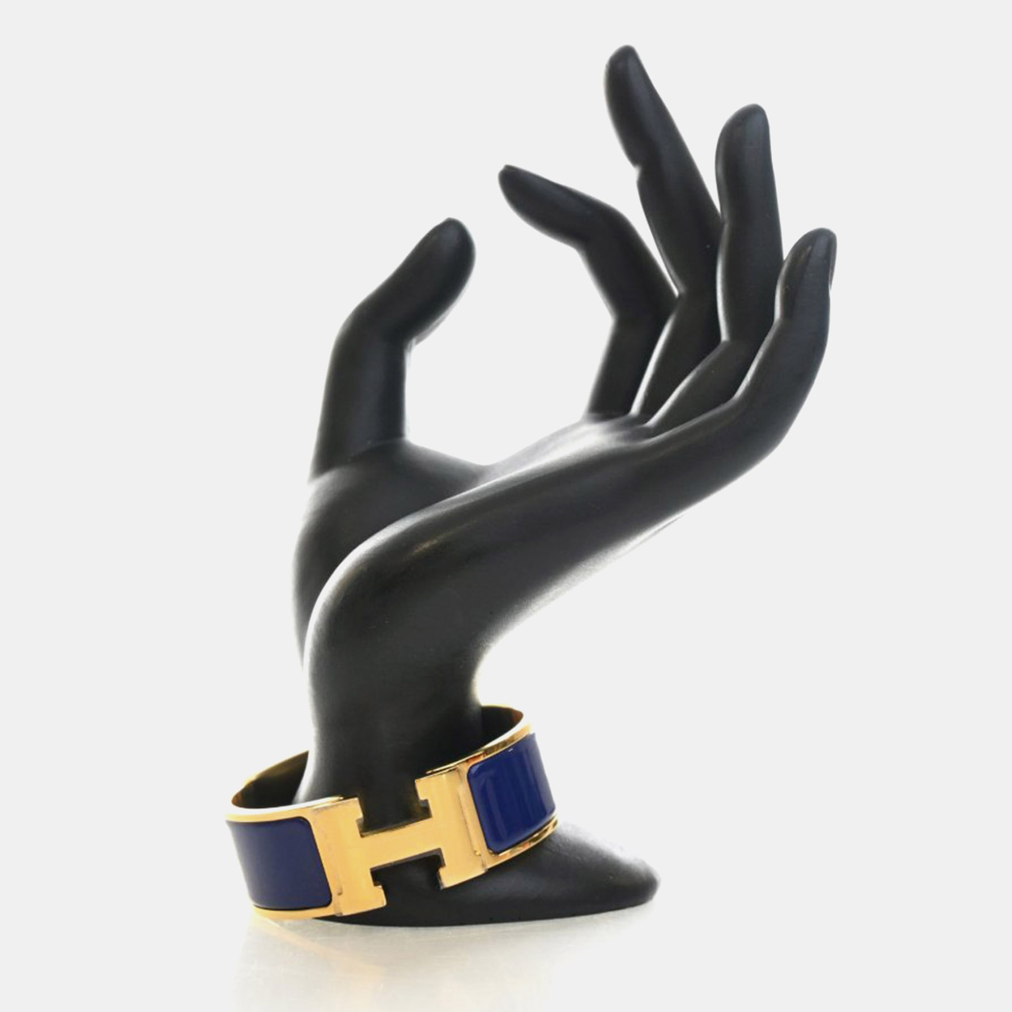 

Hermes Clic Clac H Blue Enamel Gold Bracelet Size PM