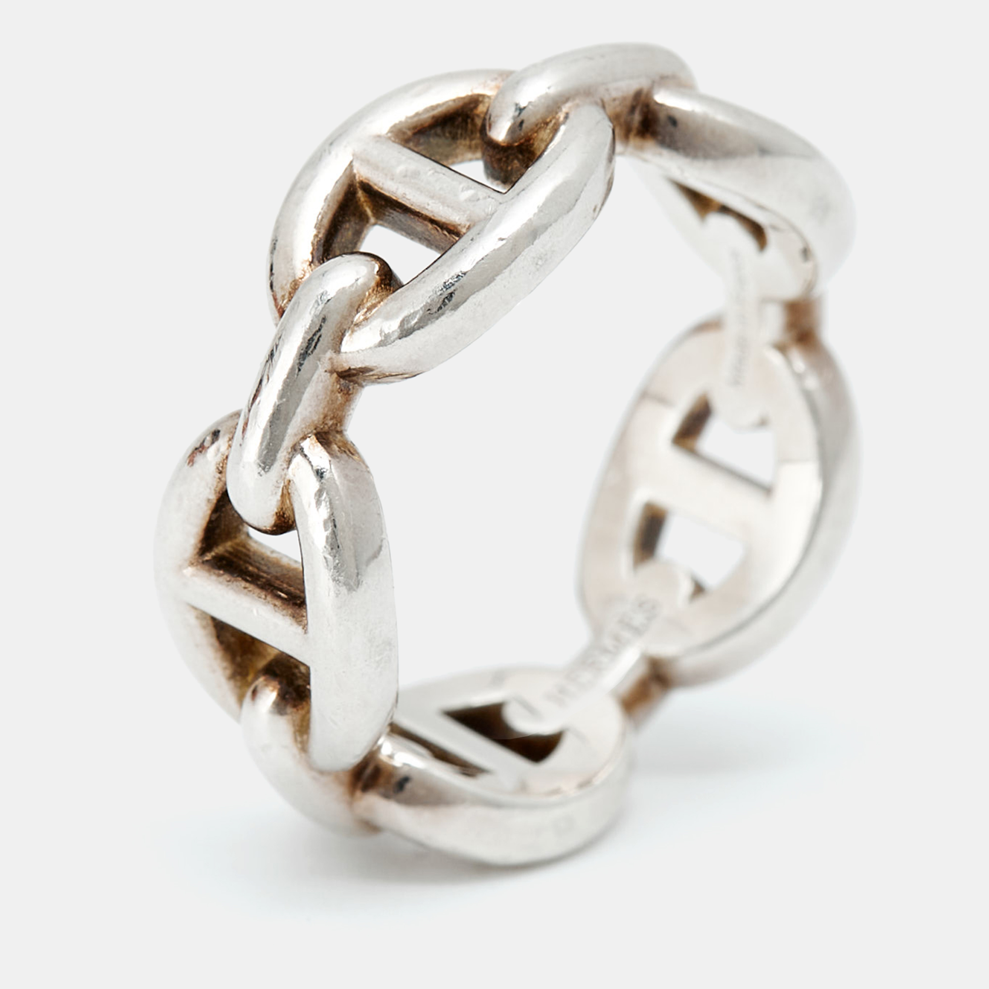 

Hermès Chain d'Ancre Enchainee Sterling Silver Small Model Ring Size