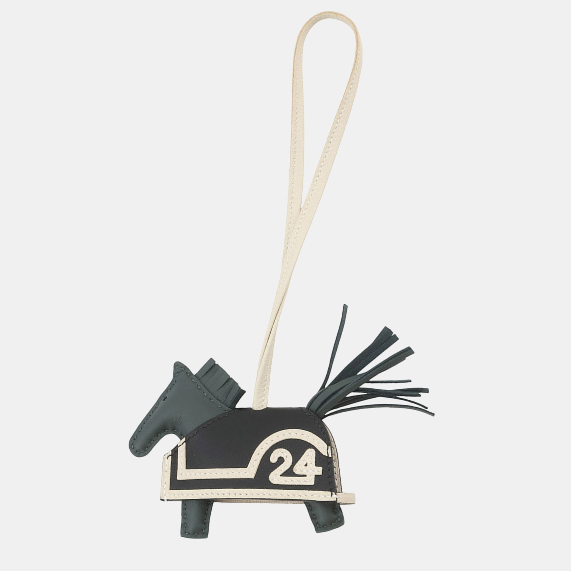 

Hermes Rodeo Robeo 24 PM Vert Mangrove Black Craie Lambskin Bag Charm, Beige