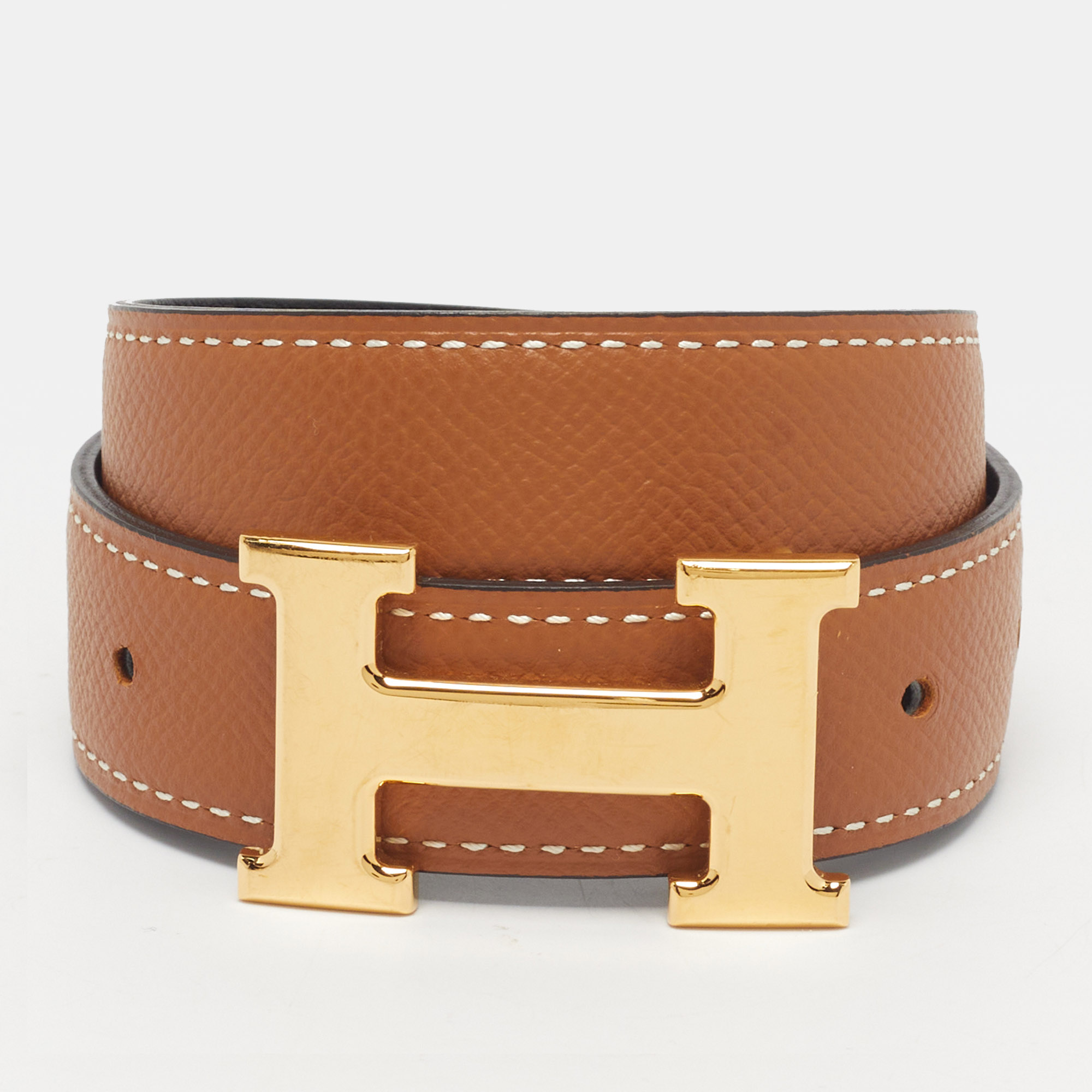 

Hermès H  Reversible Buckle Belt Gold/Noir Epsom and Swift Leather, Brown