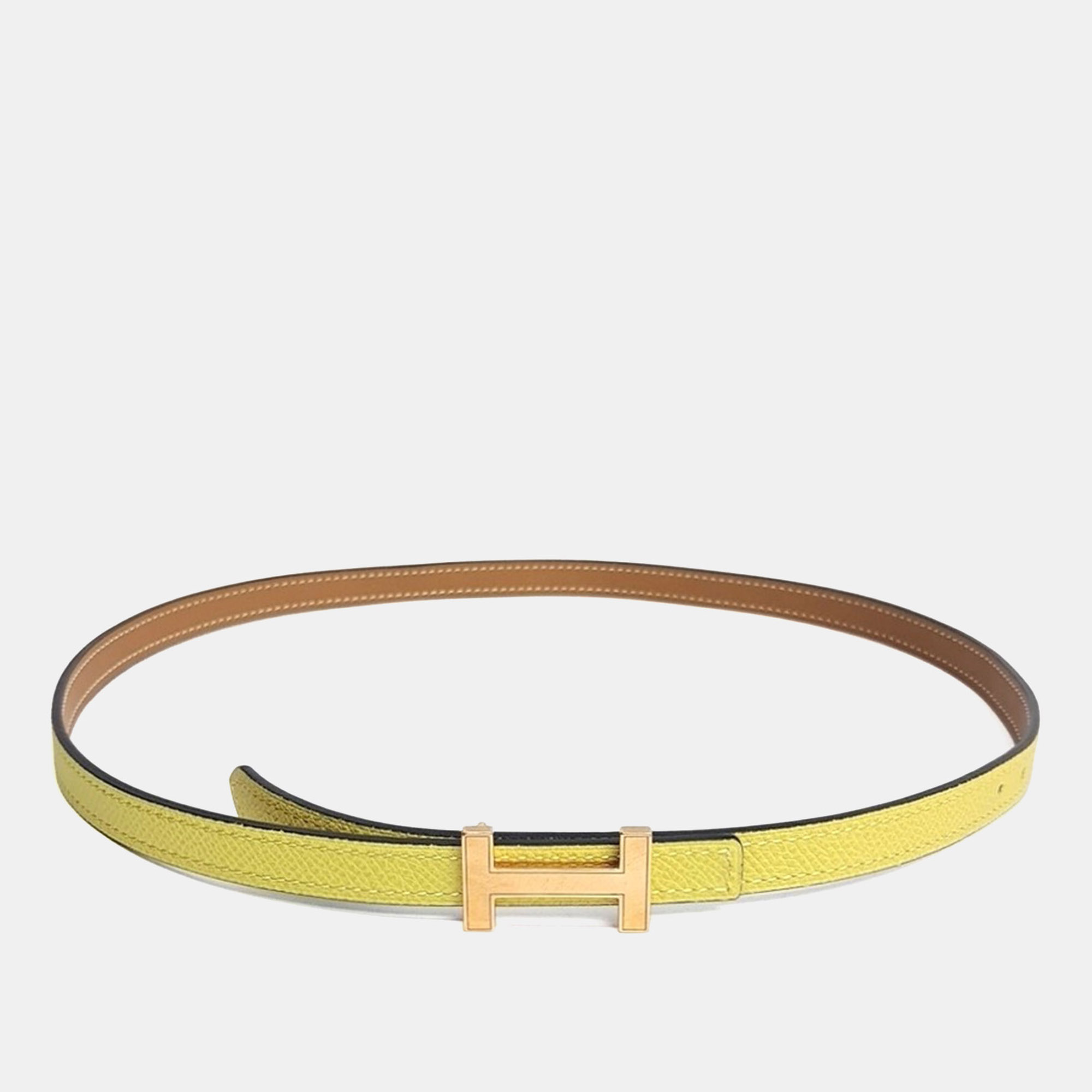 

Hermès Mini H Yellow/Brown Leather Reversible Belt (Y)