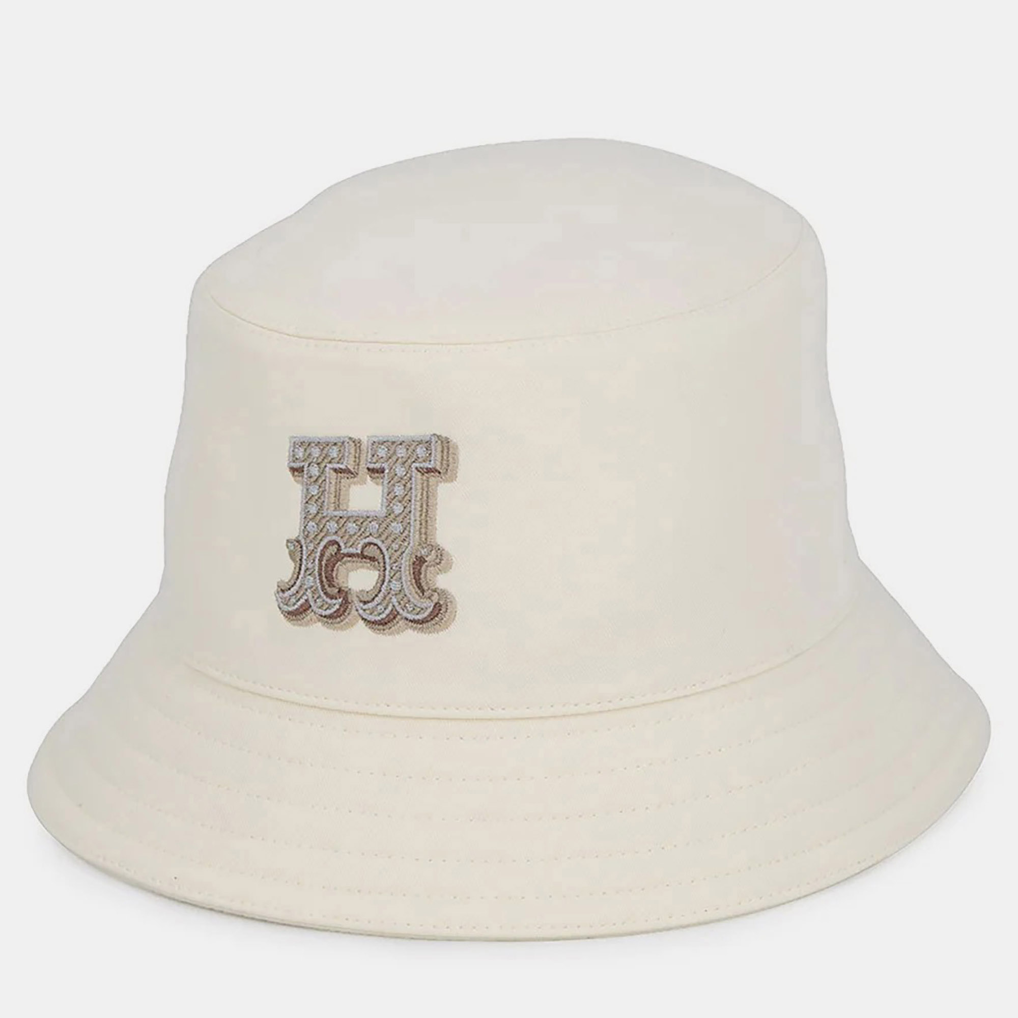 Pre-owned Hermes Harper Bucket Hat Size 57 Blanc Lotus Cotton In White
