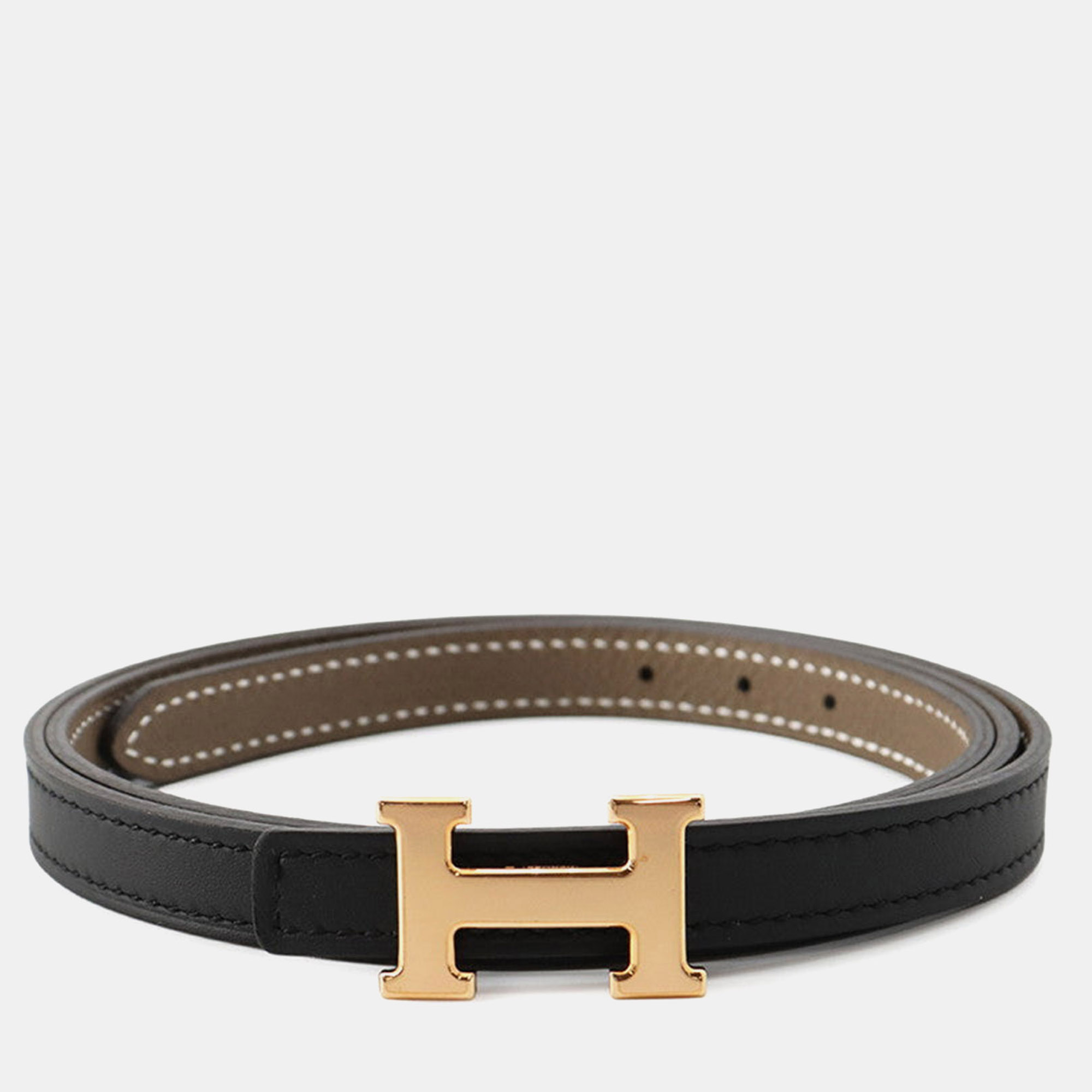 Pre-owned Hermes Belt Buckle Mini H & Reversible Belt 13 Size 85 Black/etoupe Epsom Swift Leather