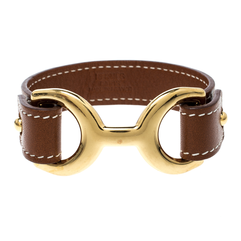 Hermes Pavane Brown Leather Gold Plated 