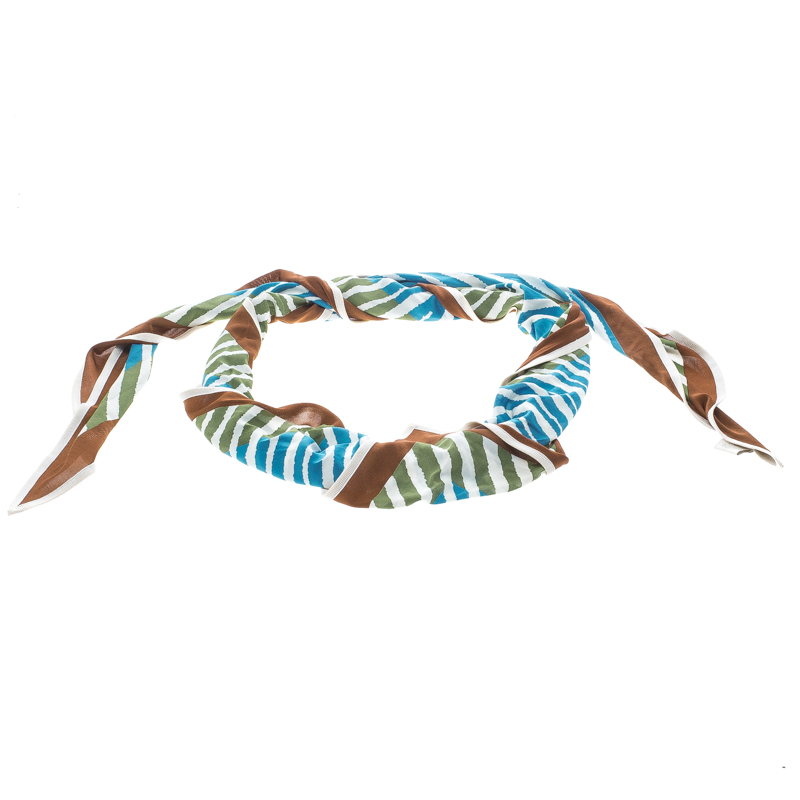 Pre Owned Hermes La Mediterranee Printed Silk Jersey Triangle Scarf