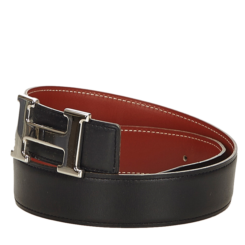 

Hermes Constance Silver Leather Belt, Black