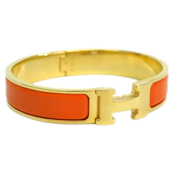 Hermes Clic Clac H Orange Enameled Gold-Plated Bracelet PM