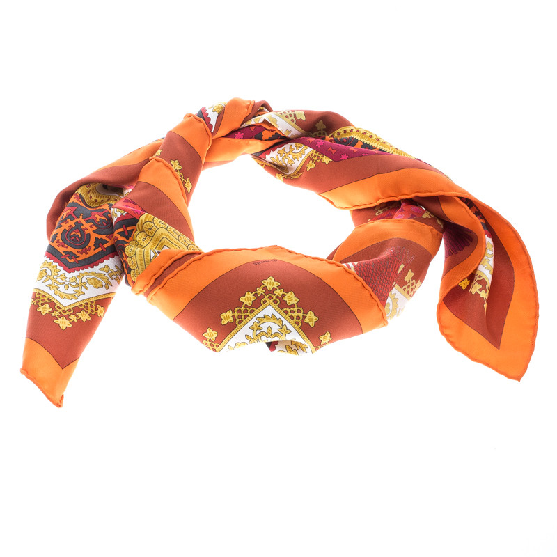 Pre Owned Hermes Multicolor Brins D'or Printed Silk Square Scarf