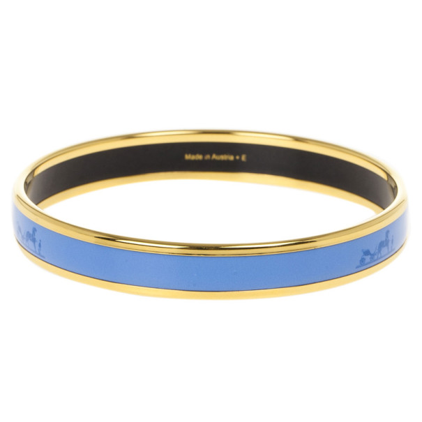 مملوكة مسبقًا Hermes Printed Blue Enamel Gold-Plated Bracelet 19CM
