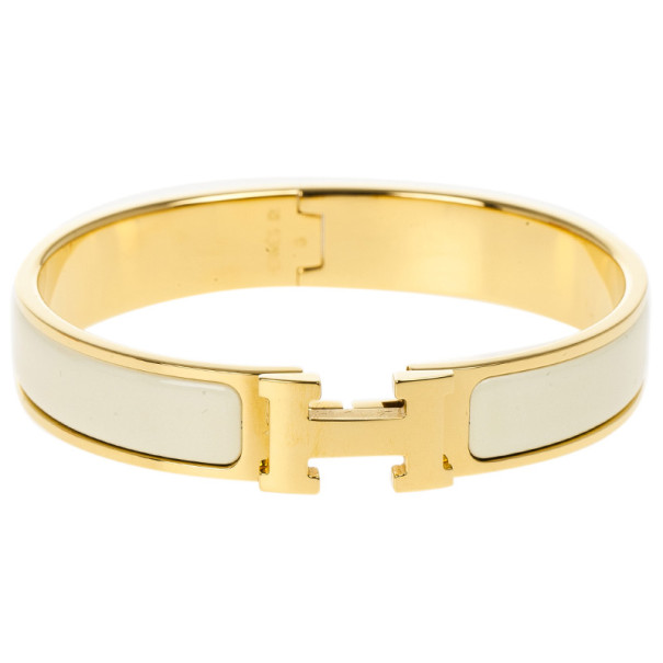 Hermes Clic Clac H Cream Enameled Gold Plated Bracelet GM