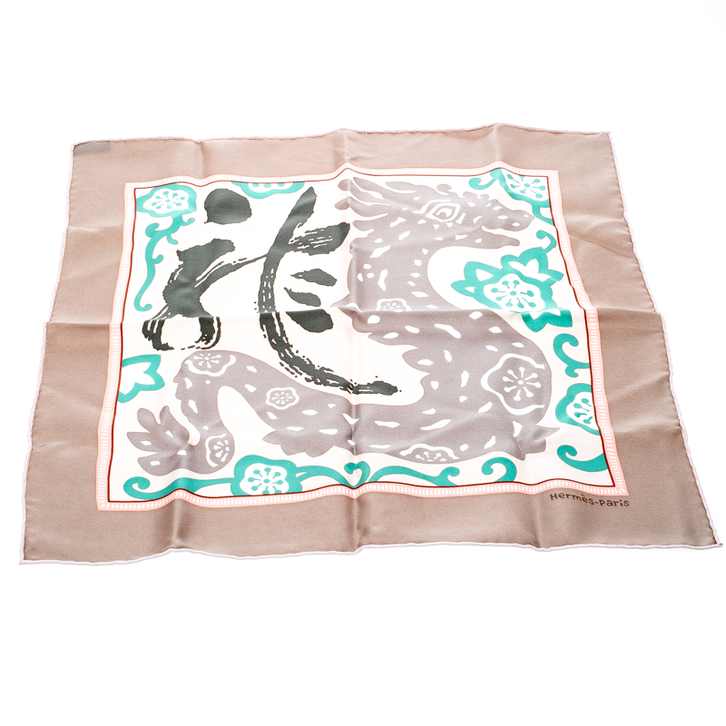 

Hermes Multicolor L'annee du Dragon Print Silk Square Scarf