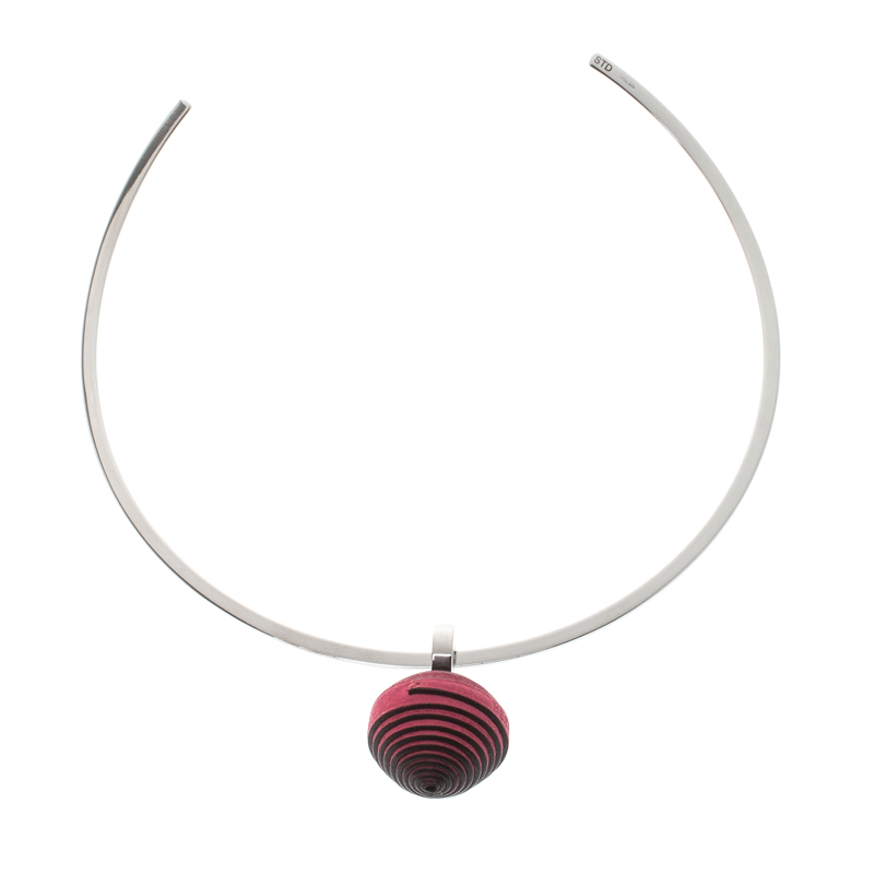 

Hermes Jojoba Pink Leather Ball Steel Choker Necklace