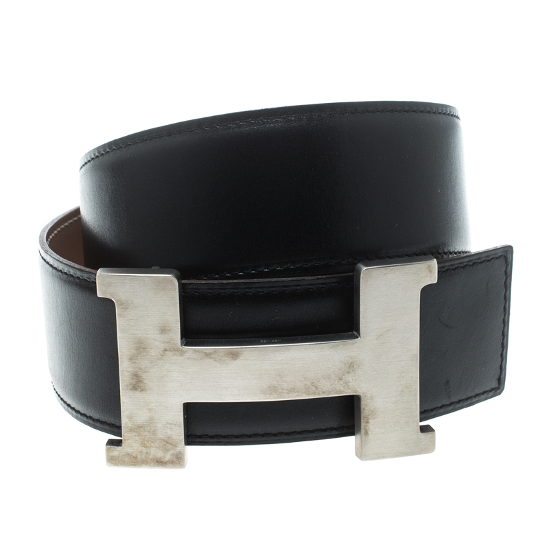 

Hermes Black/Brown Box Calf Leather Reversible Constance Buckle Belt